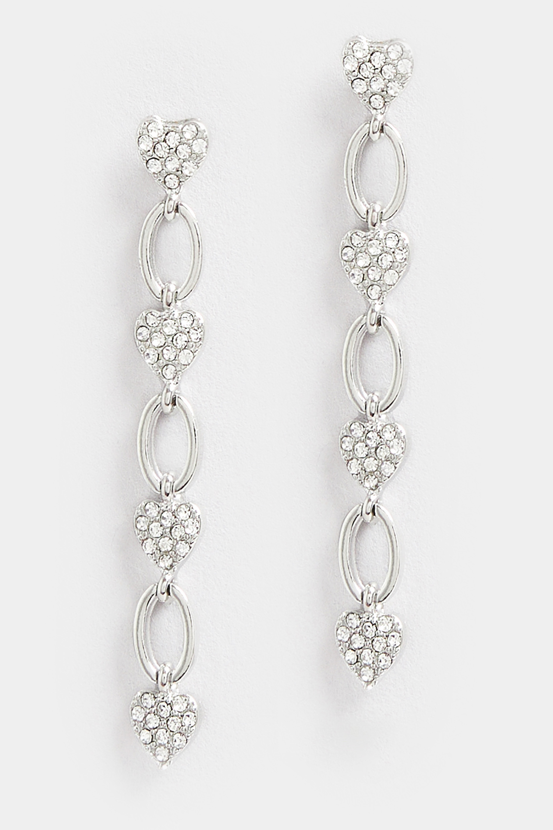 Silver Tone Diamante Heart Link Earrings  2
