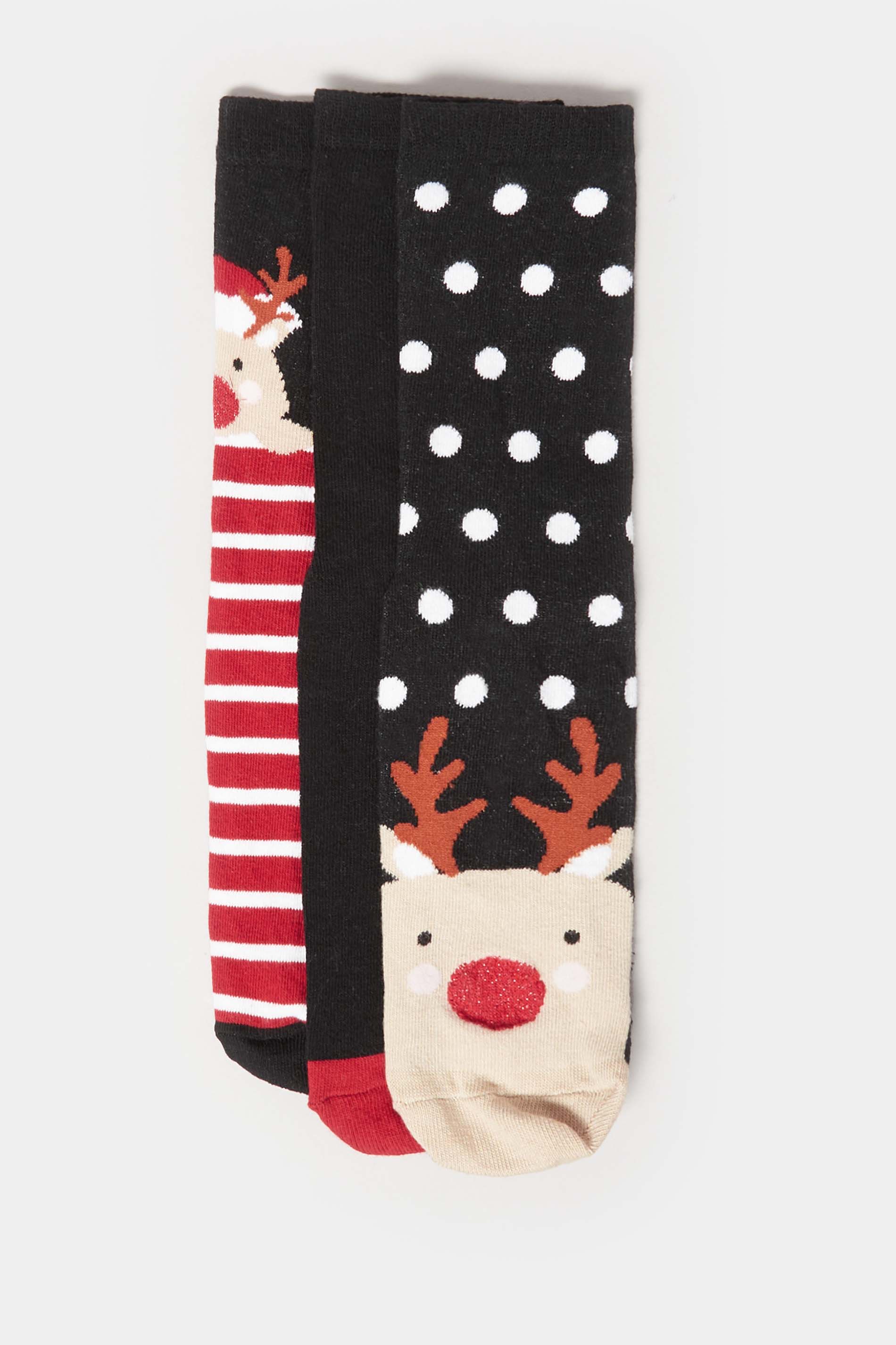 LTS 3 PACK Black Novelty Reindeer Ankle Socks | Long Tall Sally 3