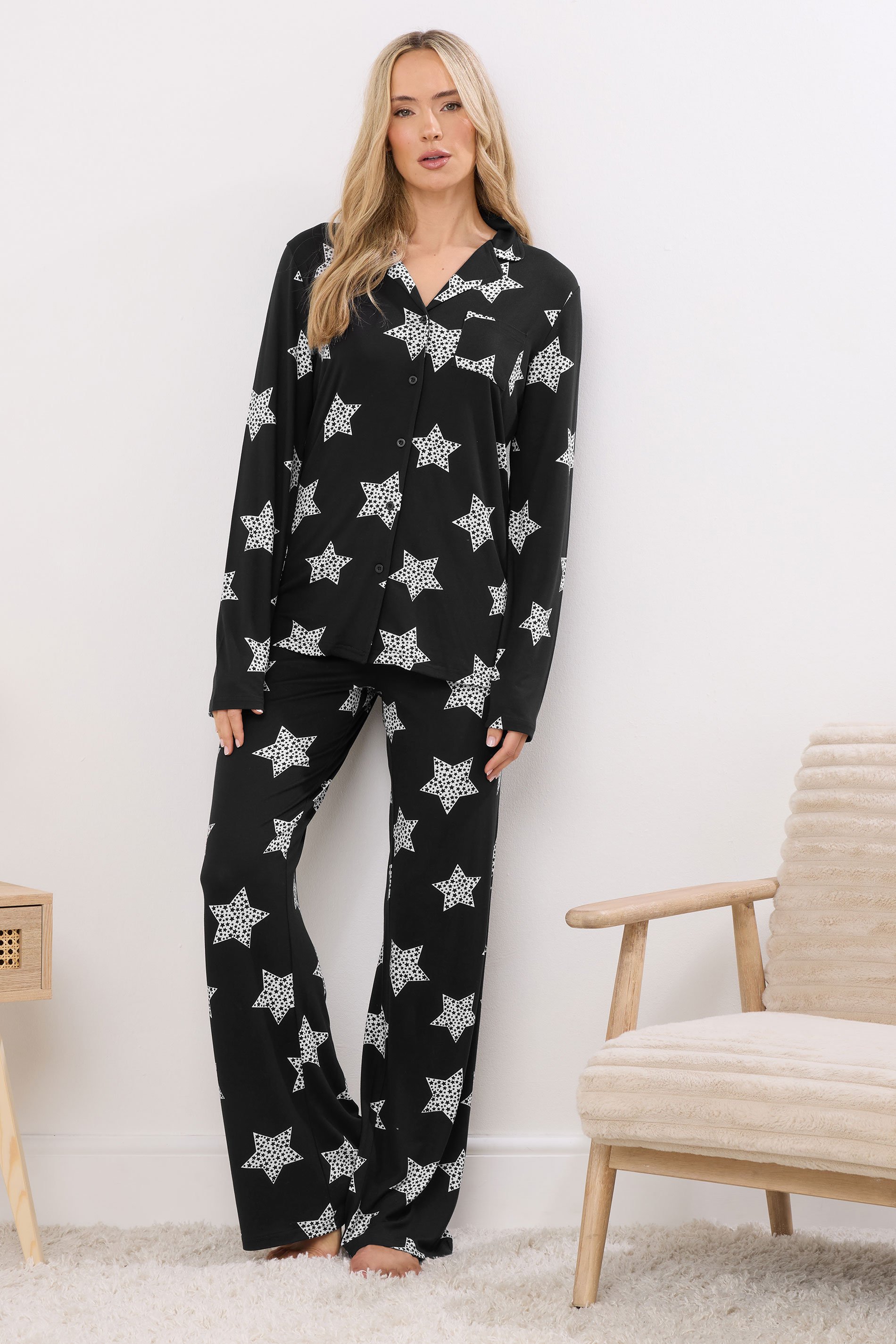 LTS Tall Black Soft Touch Star Pyjama Set | Long Tall Sally 3