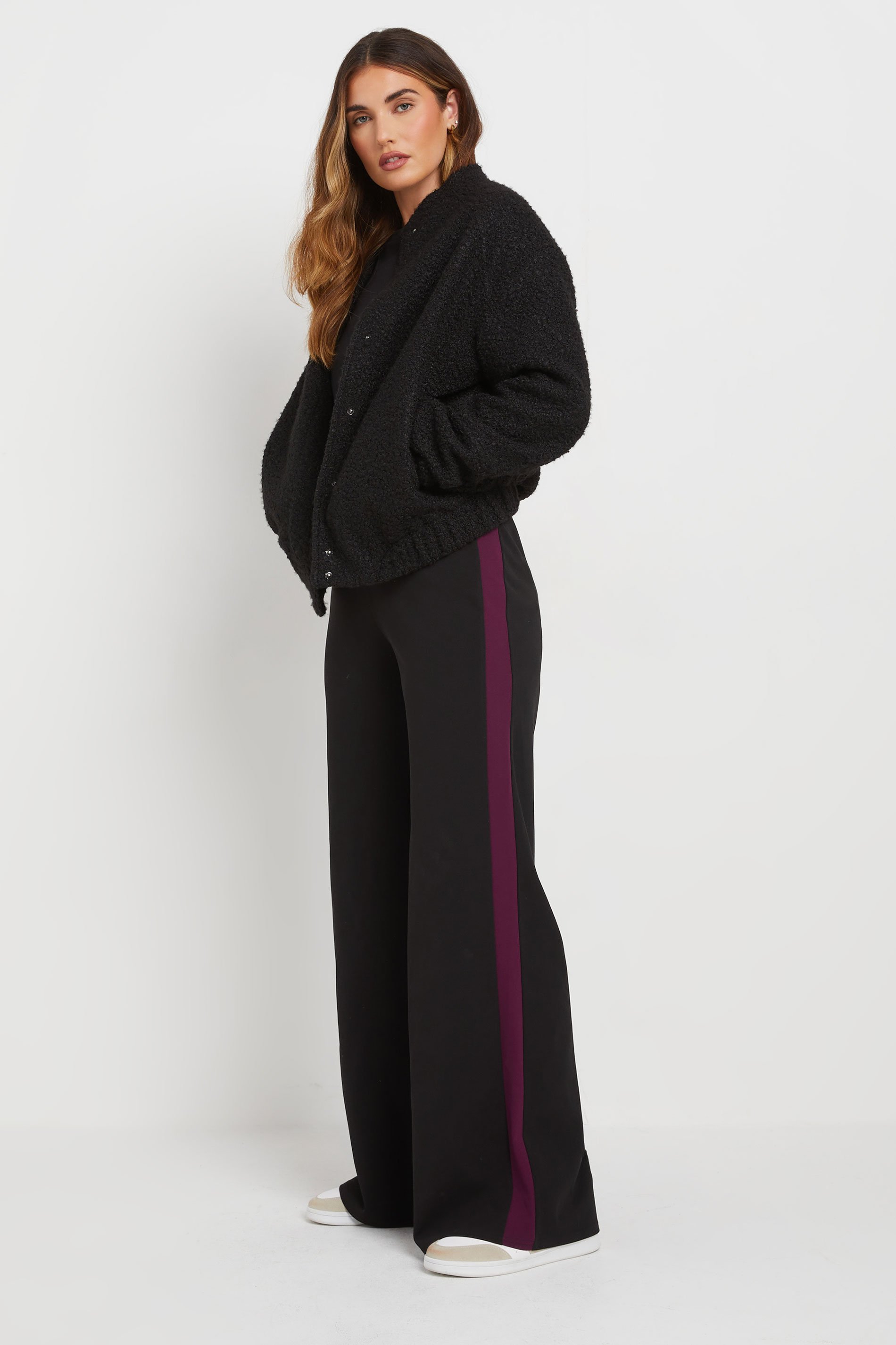 LTS Tall Burgundy Red Stripe Wide Leg Trousers | Long Tall Sally 1