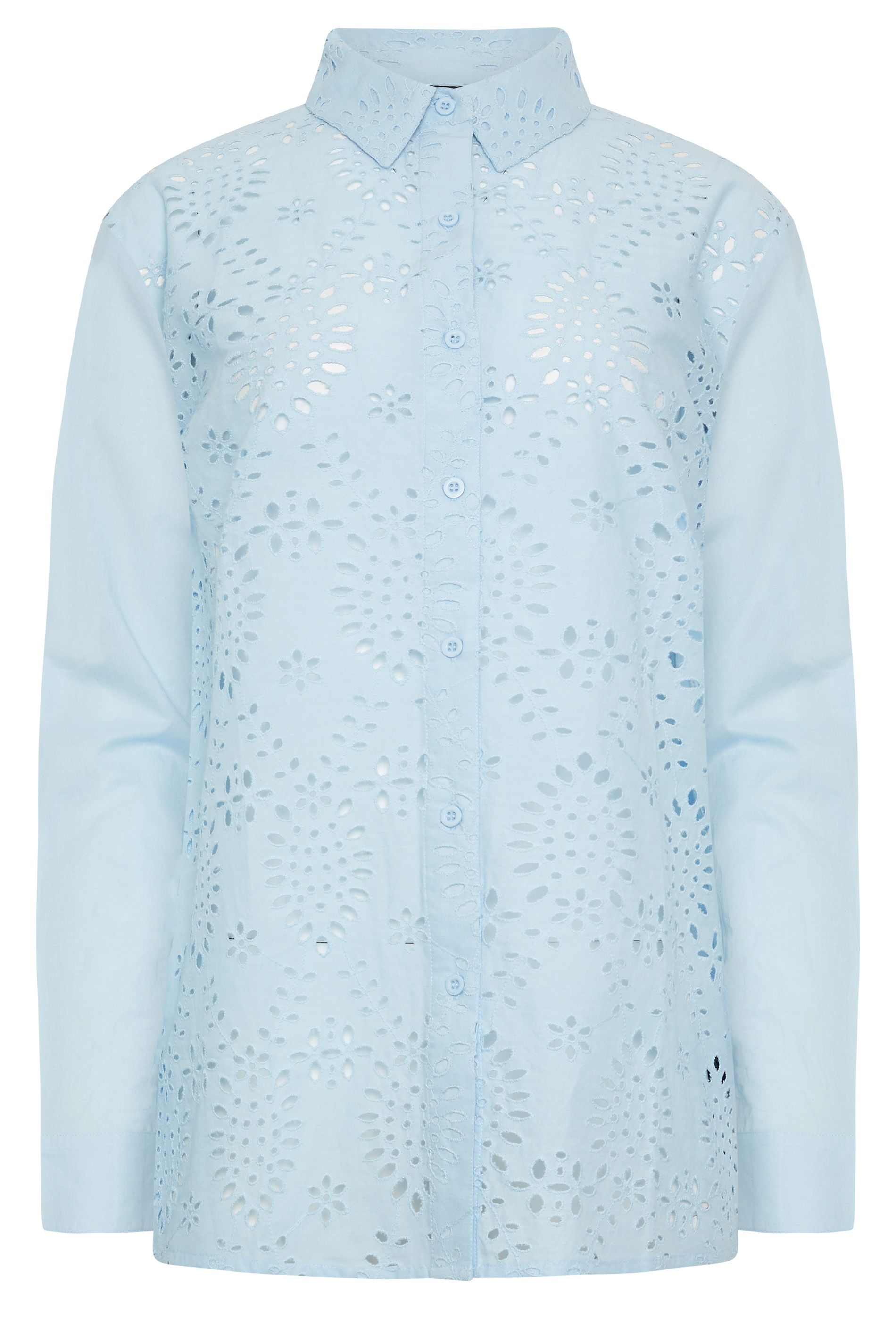 LTS Tall Womens Light Blue Broderie Anglaise Front Shirt | Long Tall Sally 6