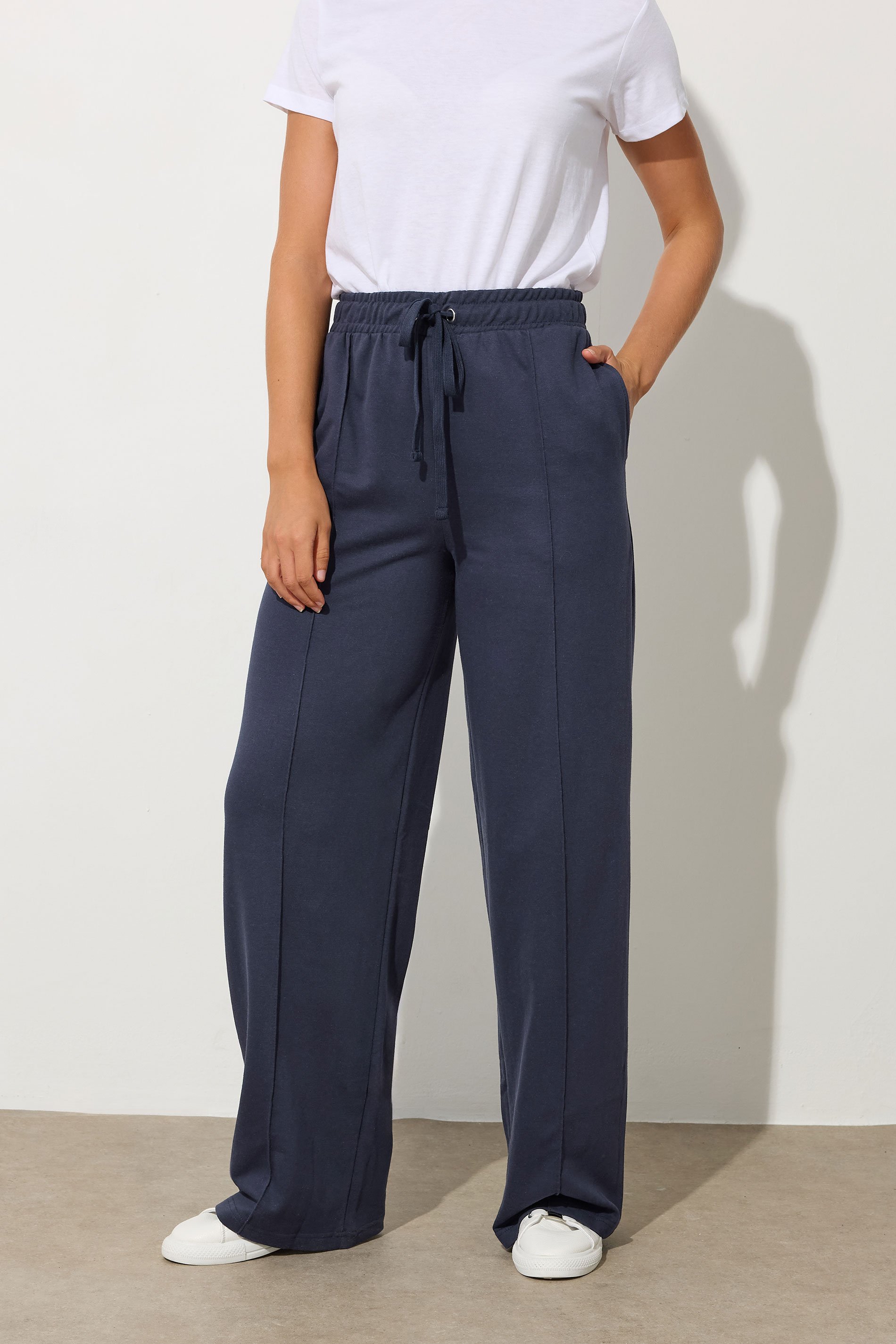 LTS Tall Navy Blue Seam Front Wide Leg Joggers | Long Tall Sally 2