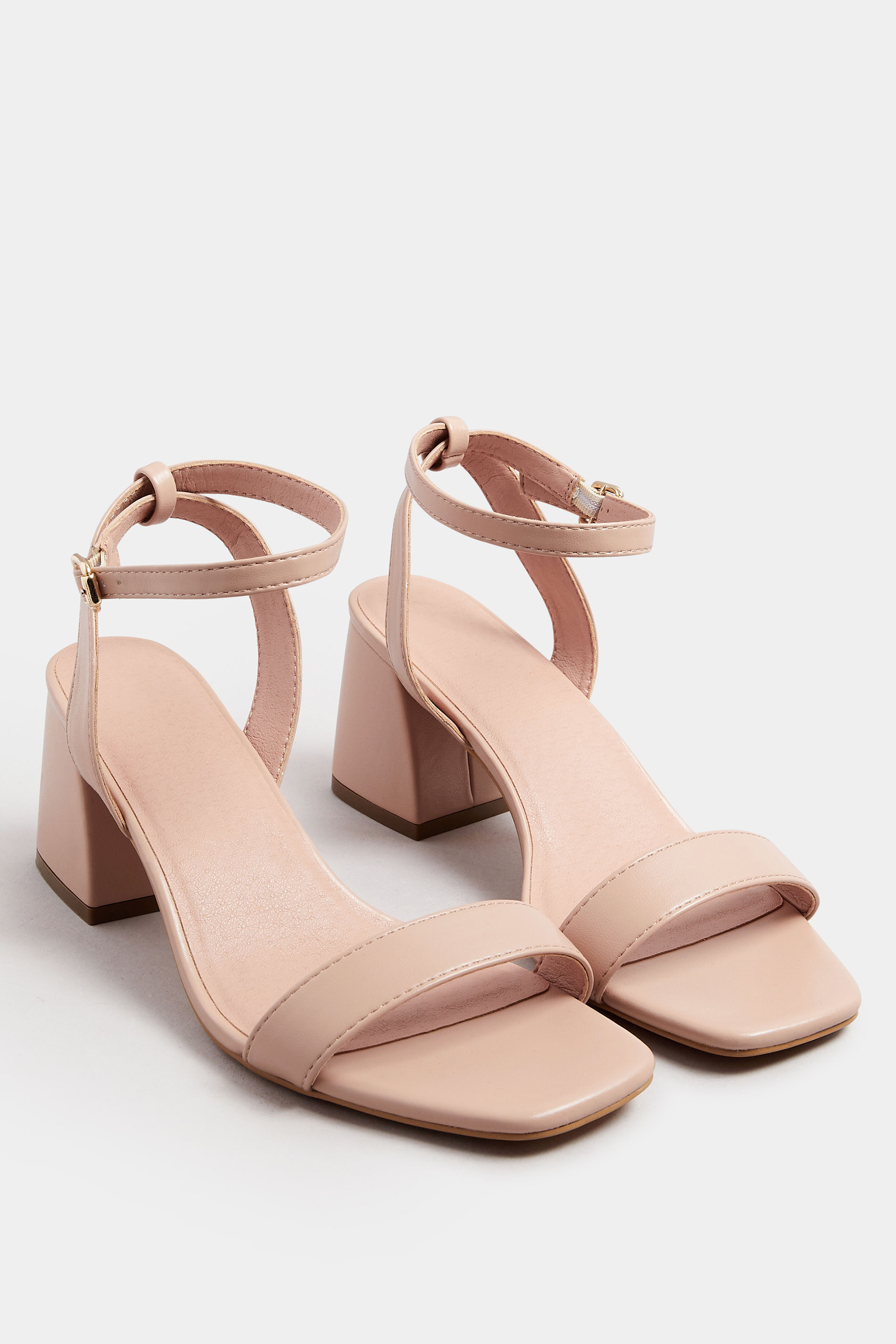 Nude Faux Leather Block Heel Sandals In Extra Wide EEE Fit | Yours Clothing 2