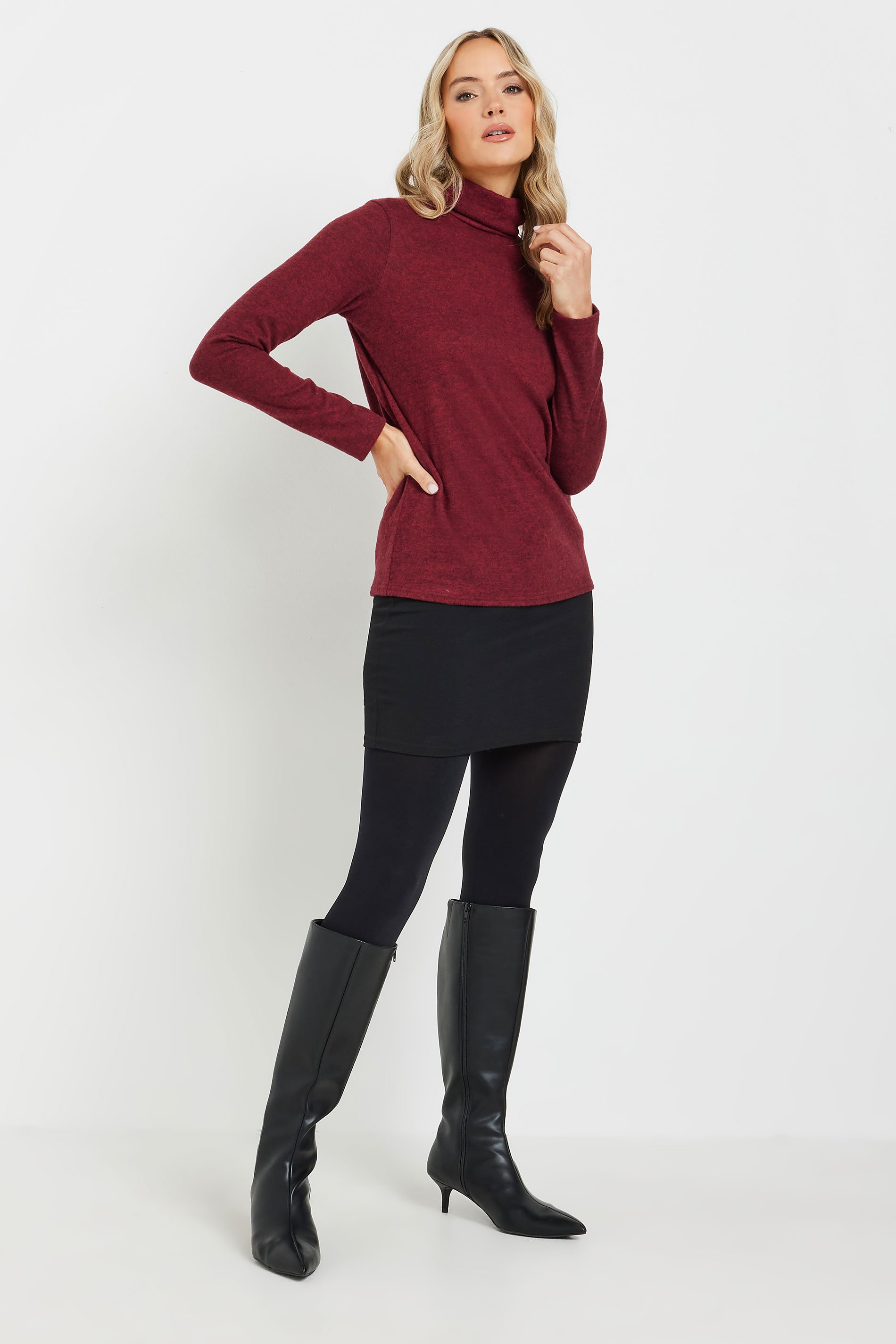 LTS Tall Women's Burgundy Red Soft Touch Roll Neck Top | Long Tall Sally  2
