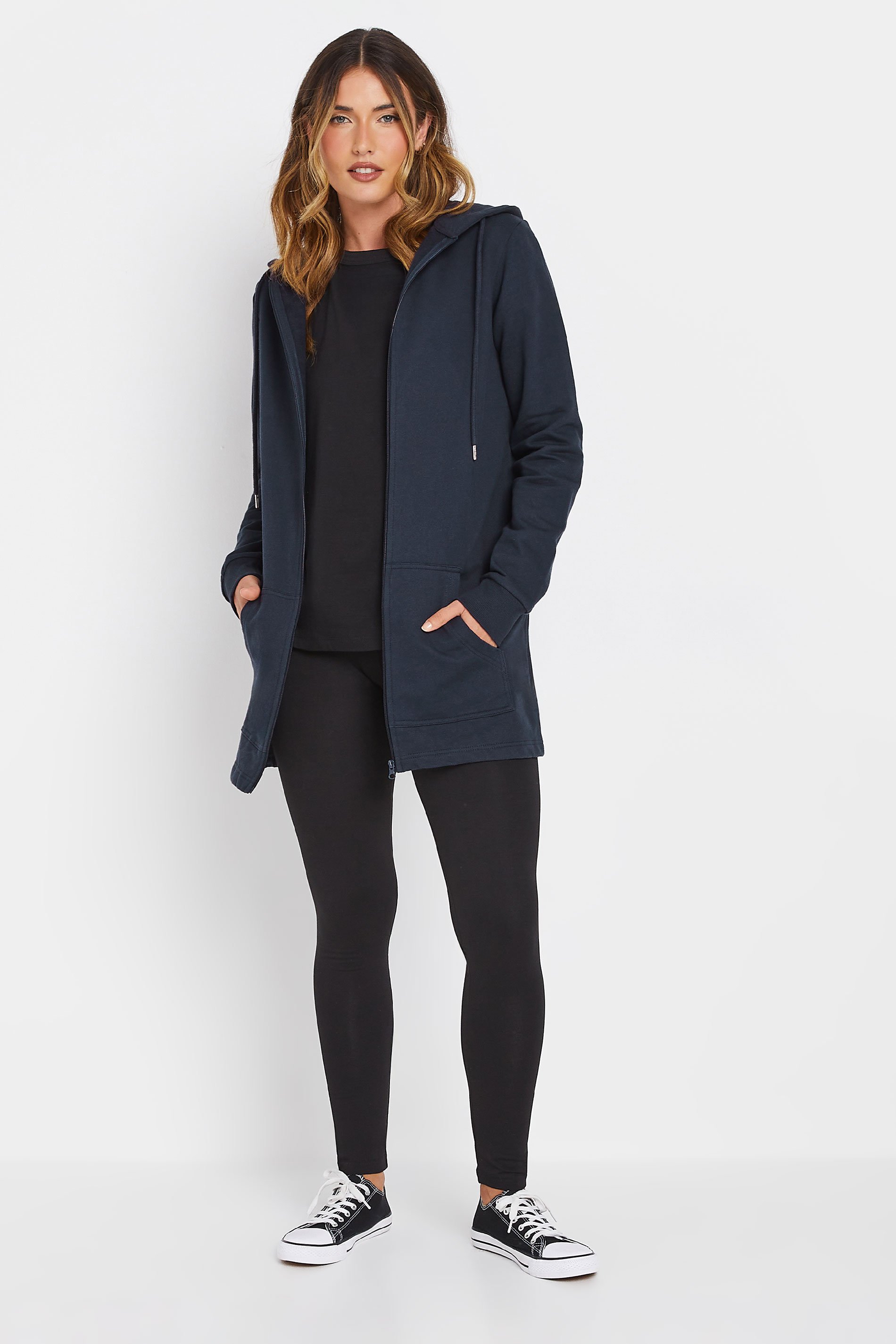 LTS Tall Navy Blue Cotton Longline Hoodie | Long Tall Sally 2