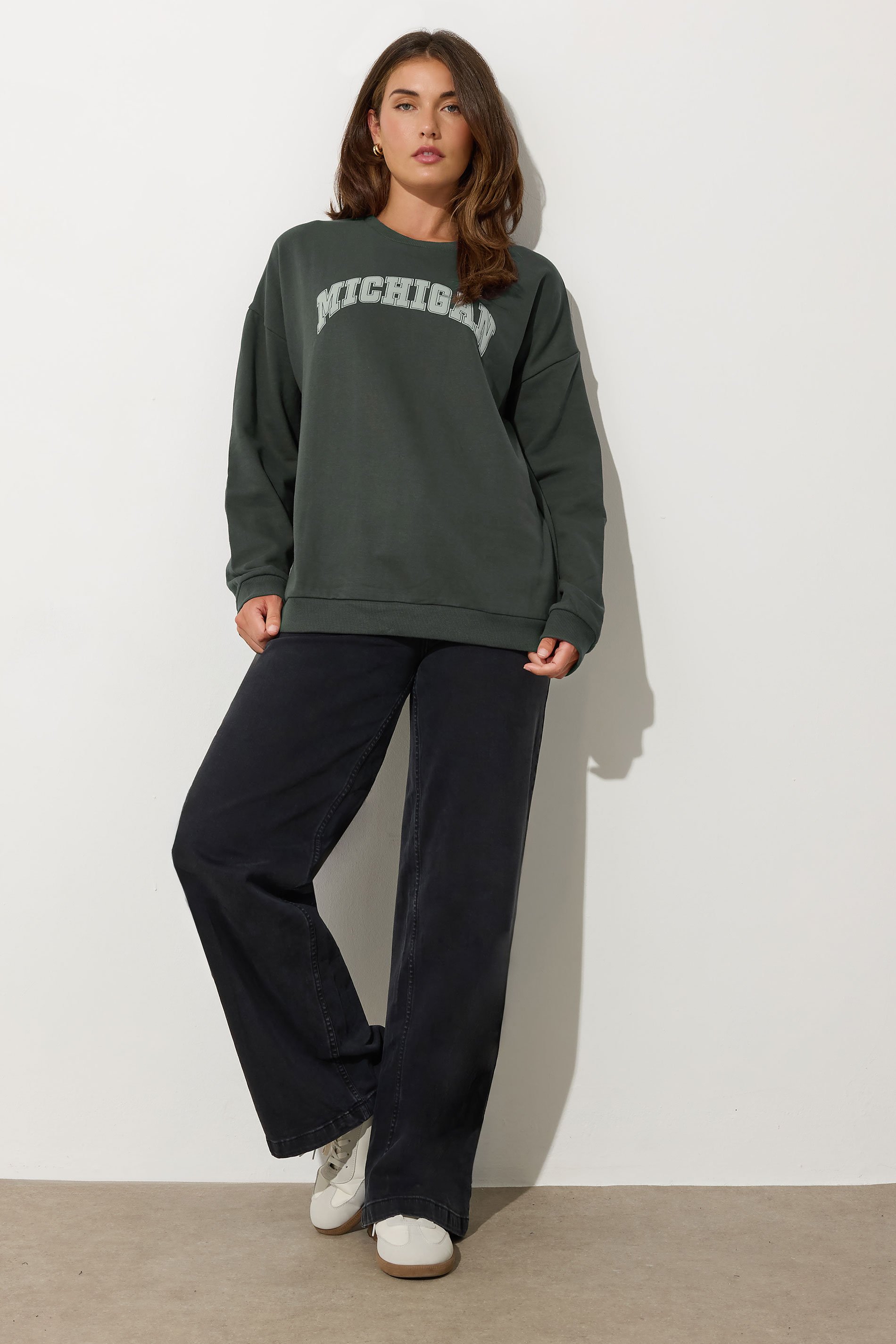 LTS Tall Charcoal Grey 'Michigan' Slogan Sweatshirt | Long Tall Sally 2