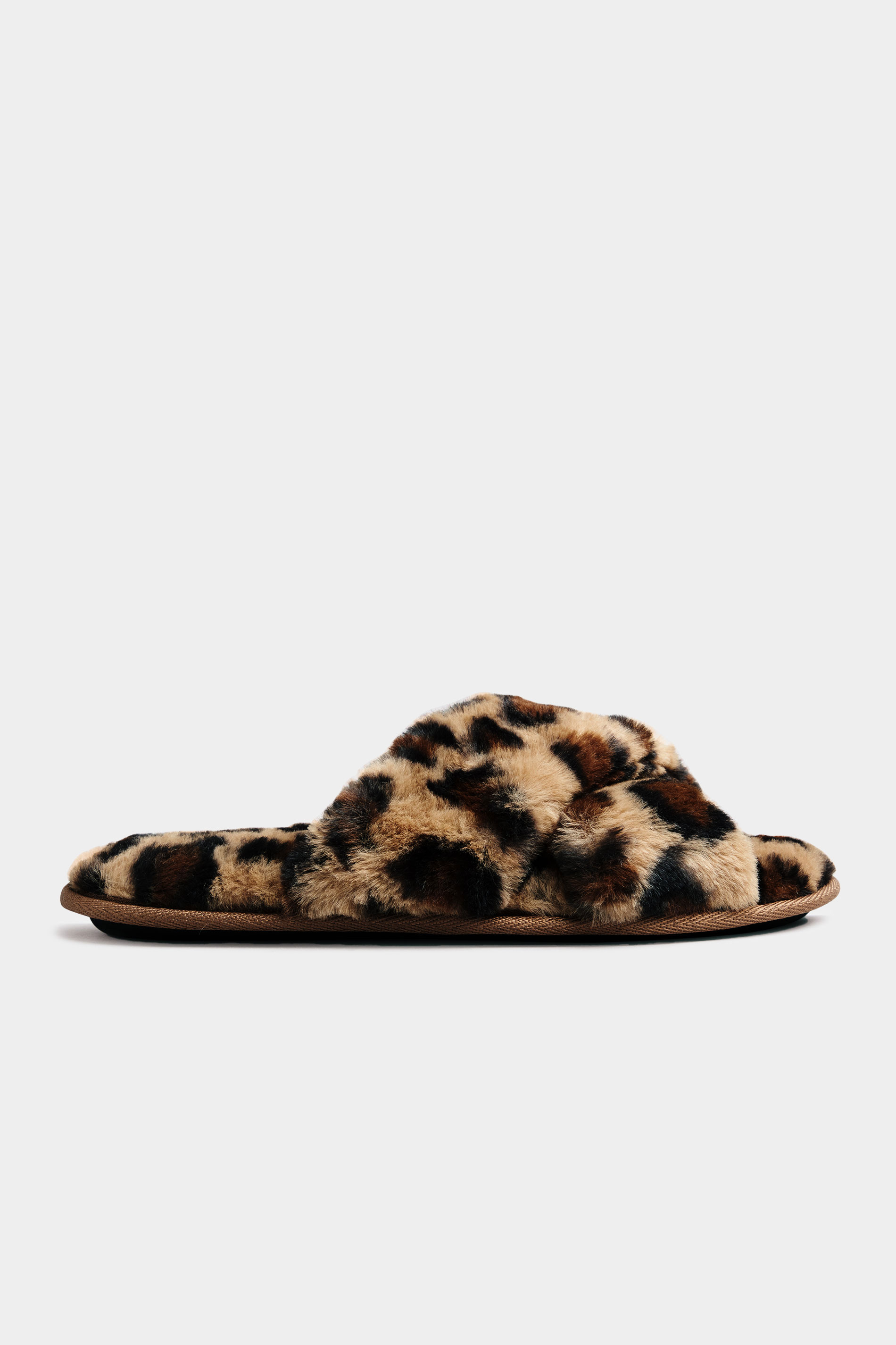LTS Leopard Print Faux Fur Cross Strap Slippers In Standard Fit | Long Tall Sally 3