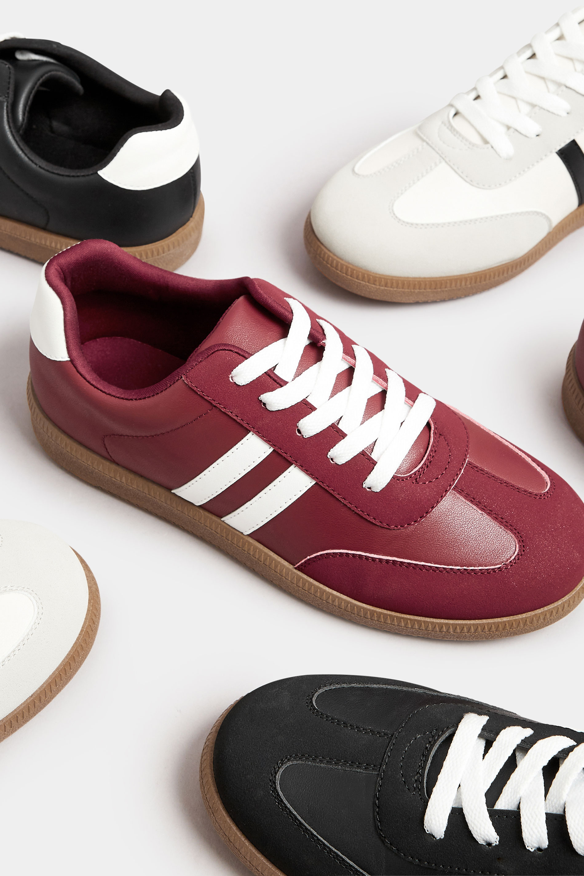 Burgundy Red Retro Stripe Trainers In Extra Wide EEE Fit | Yours Clothing 6