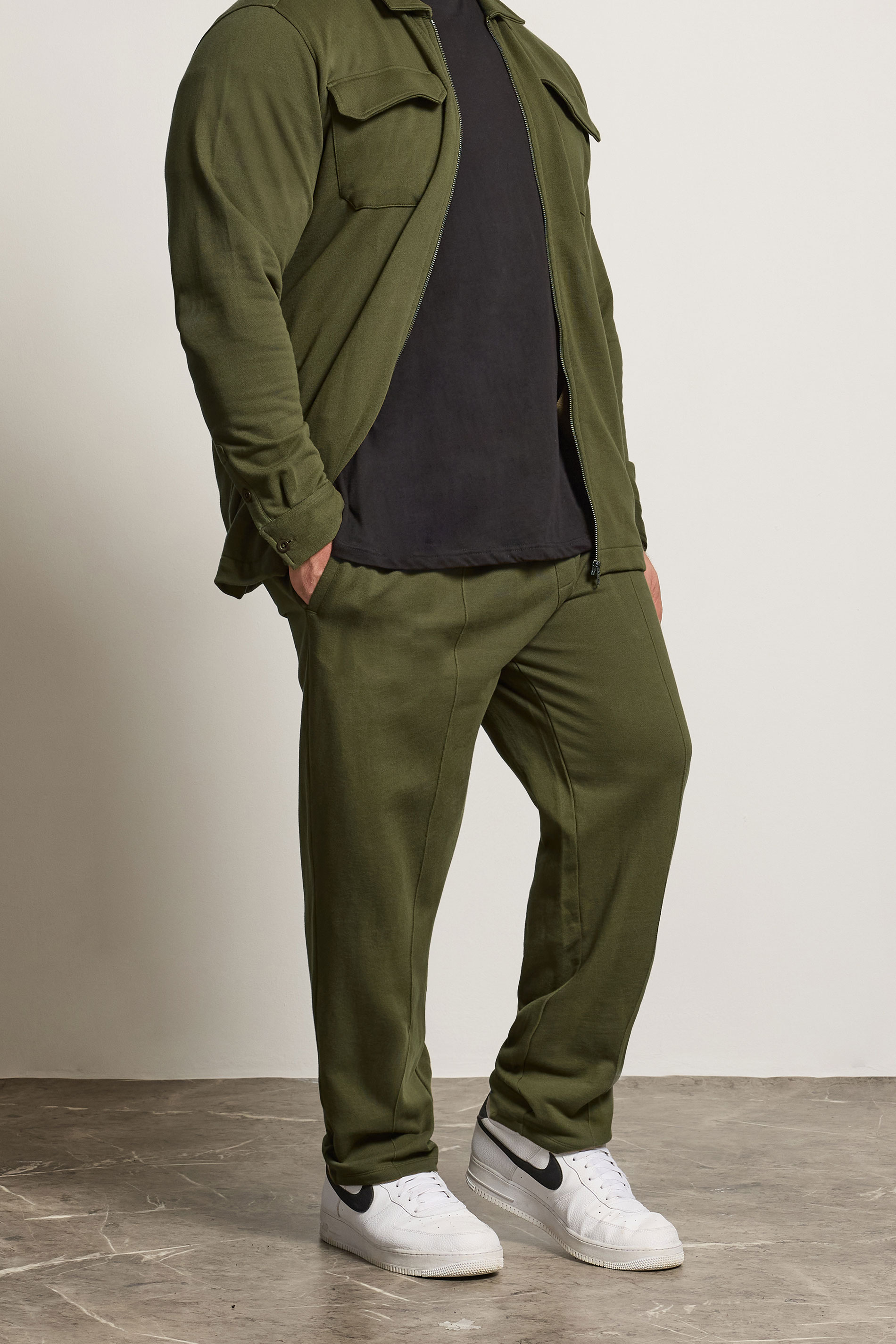 STUDIO A Big & Tall Khaki Green Pintuck Joggers | BadRhino 1