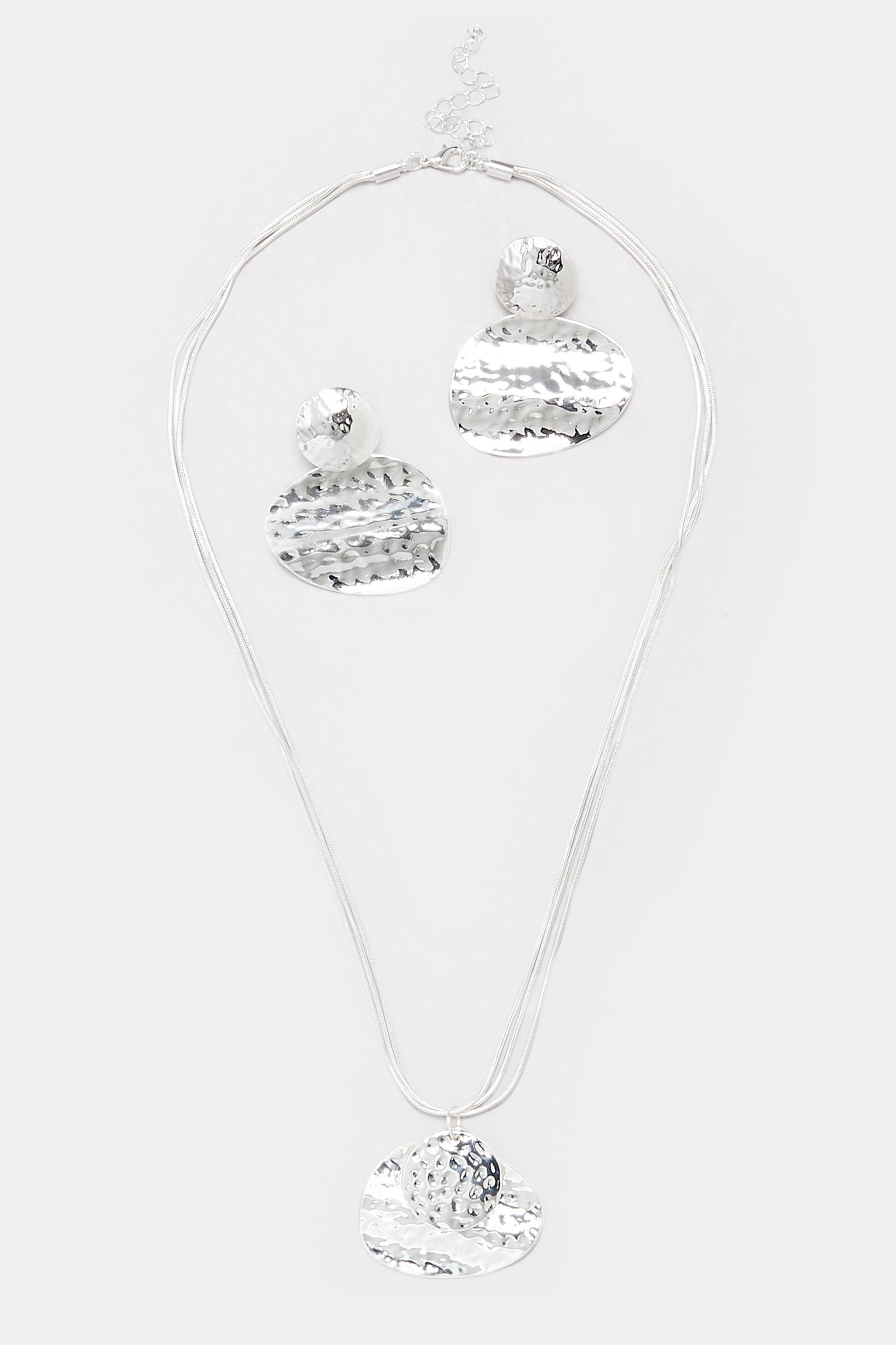 Silver Tone Abstract Textured Necklace & Earrings Set | Yours Clothing 2