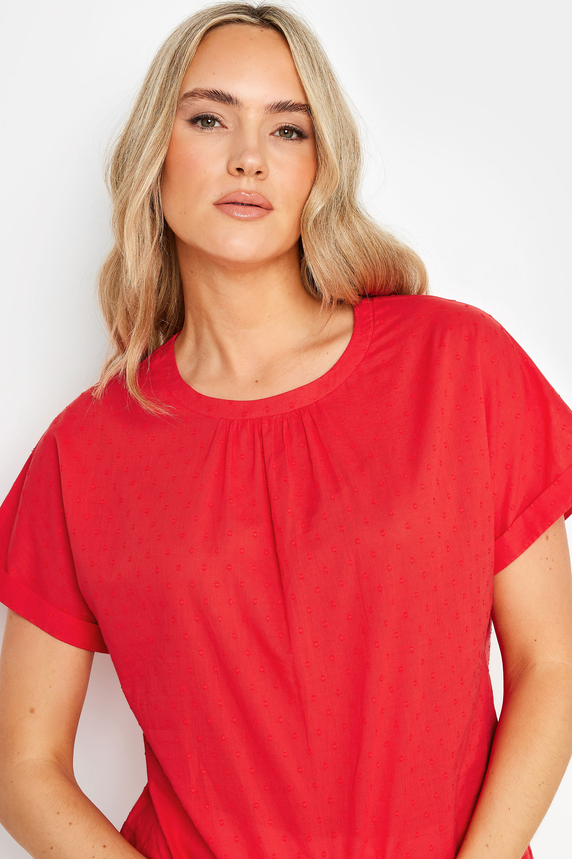 LTS Tall Women's Red Short Sleeve Dobby Top | Long Tall Sally 4