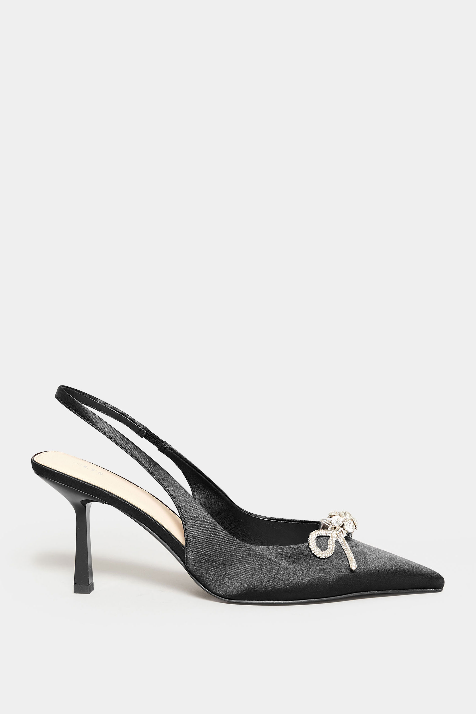 LTS Black Diamante Slingback Court Shoes In Standard Fit | Long Tall Sally