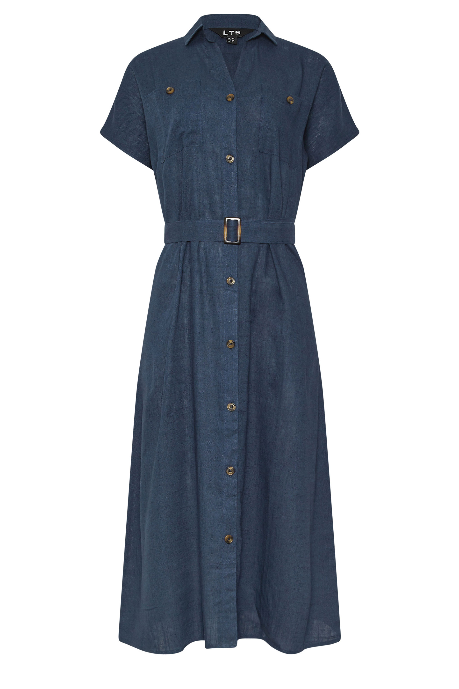 LTS Tall Navy Blue Linen Button Midi Dress | Long Tall Sally 6