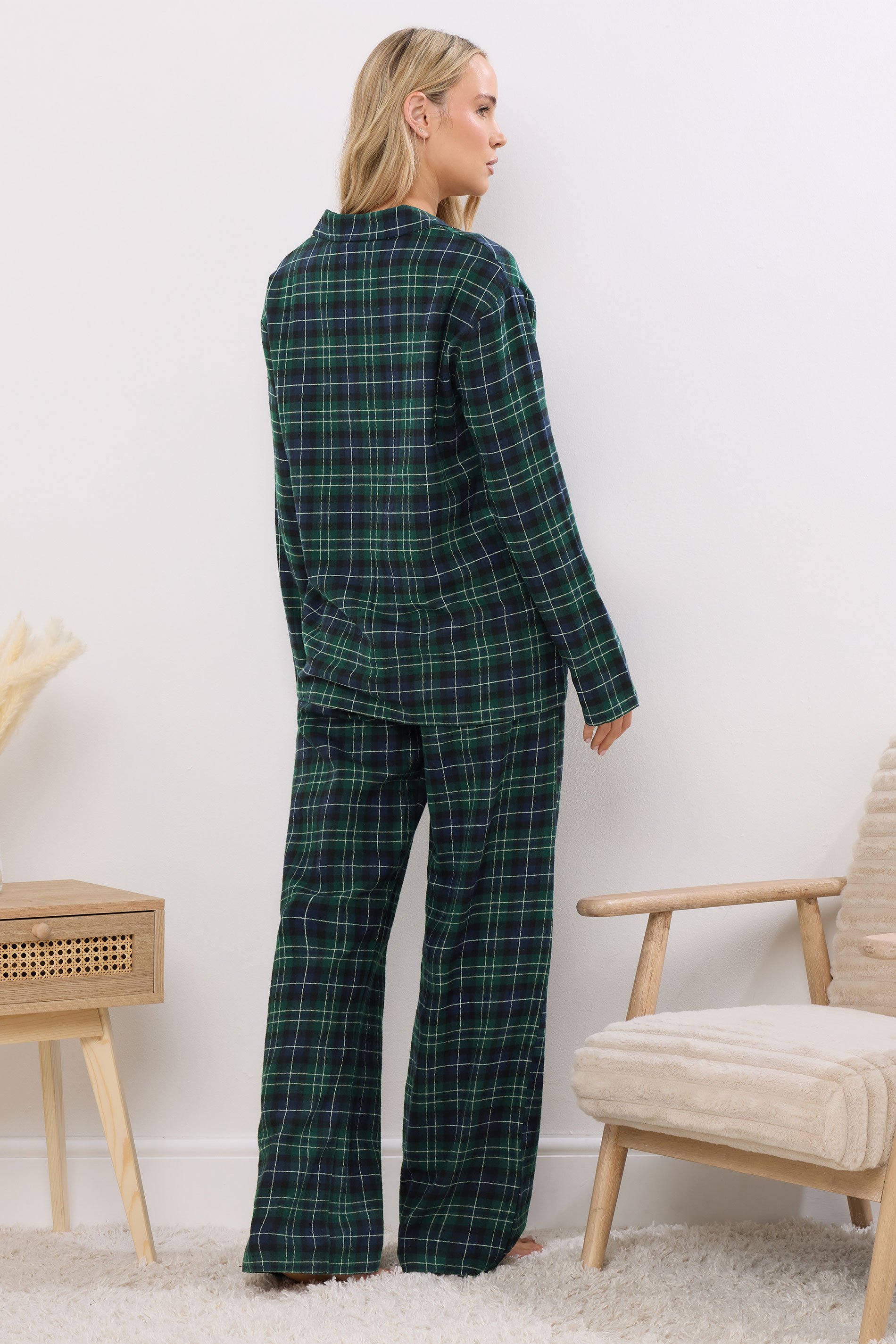 LTS Tall Navy Blue & Green Cotton Check Pyjama Set | Long Tall Sally 5