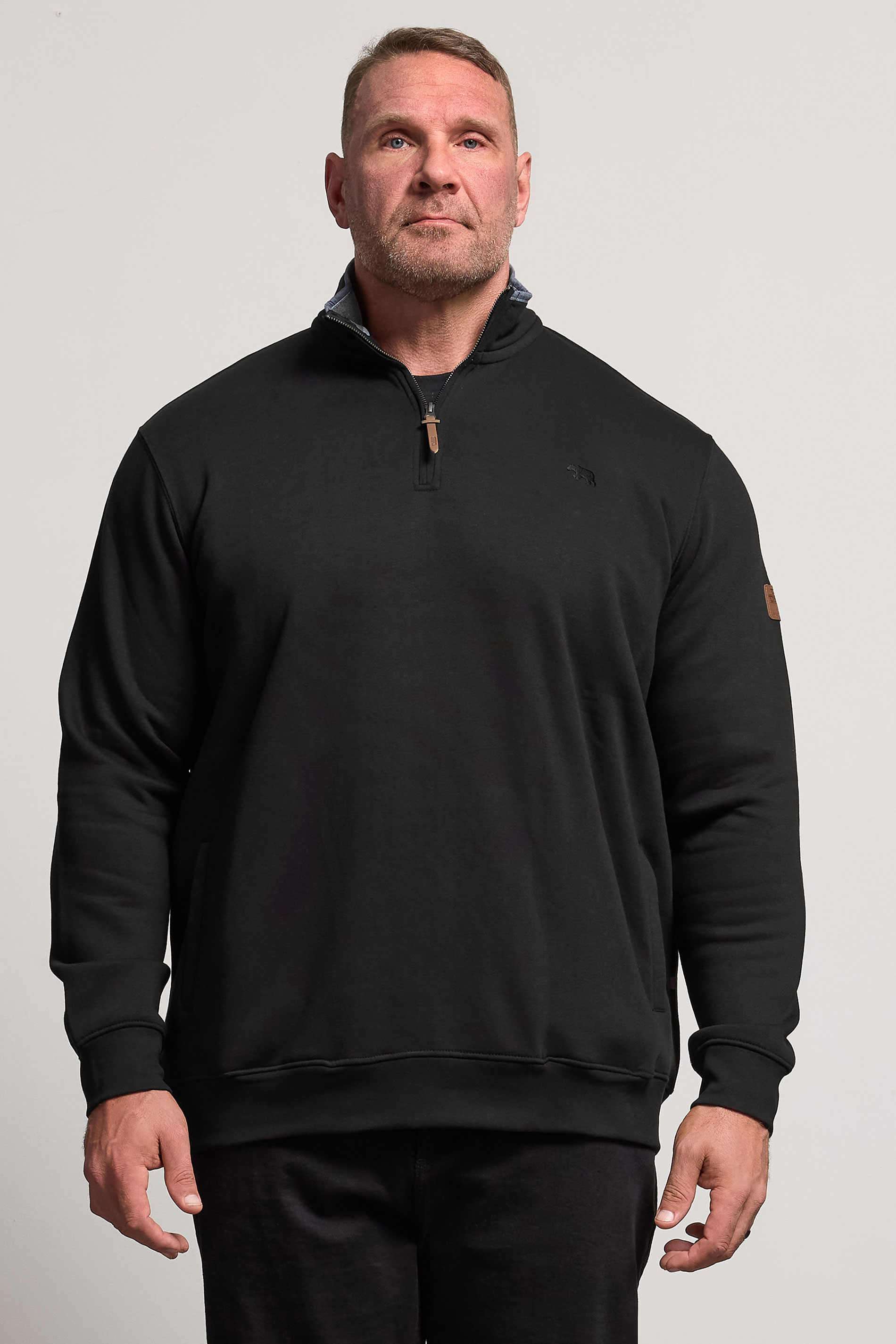 D555 Big & Tall Black Embroidery Quarter Zip Fleece | BadRhino 1