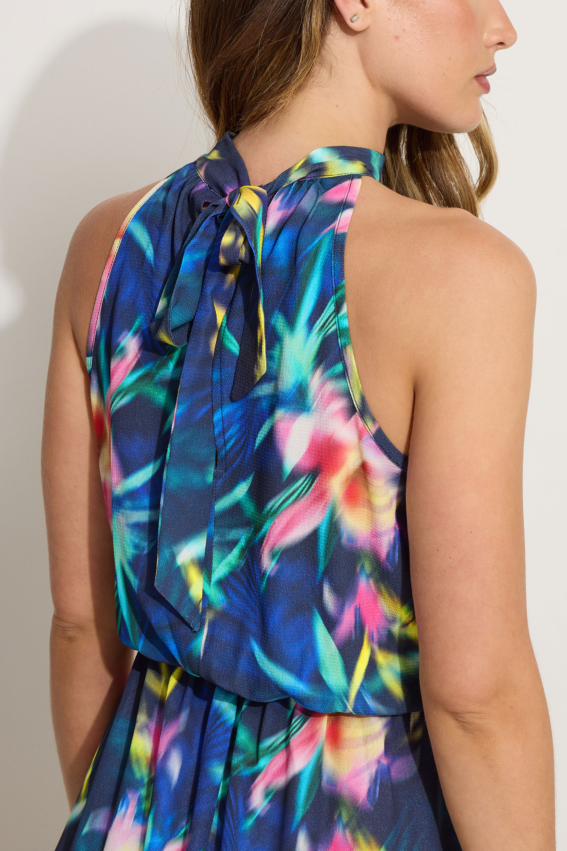 LTS Tall Navy Blue Abstract Floral Halter Neck Maxi Dress | Long Tall Sally 5