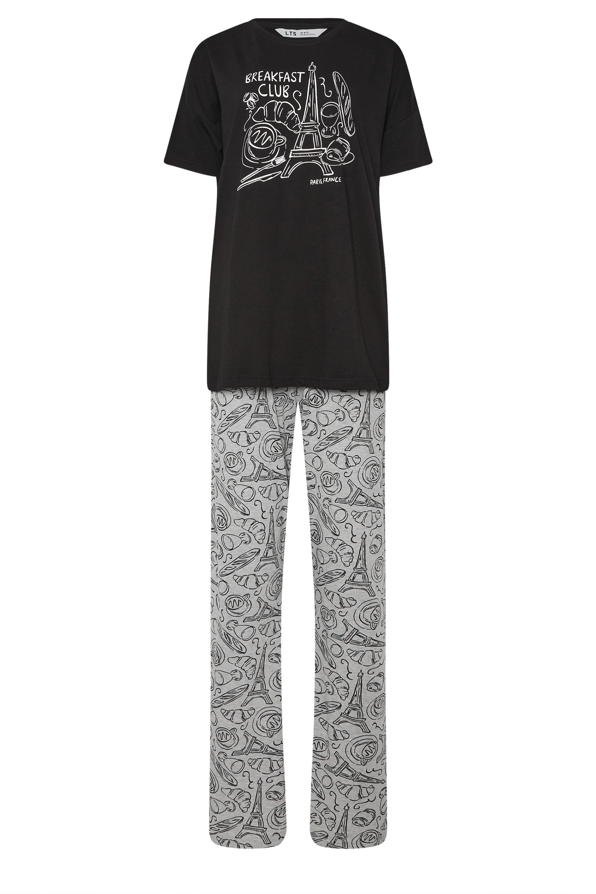 LTS Tall Women's Black 'Breakfast Club' Wide Leg Pyjama Set | Long Tall Sally 5