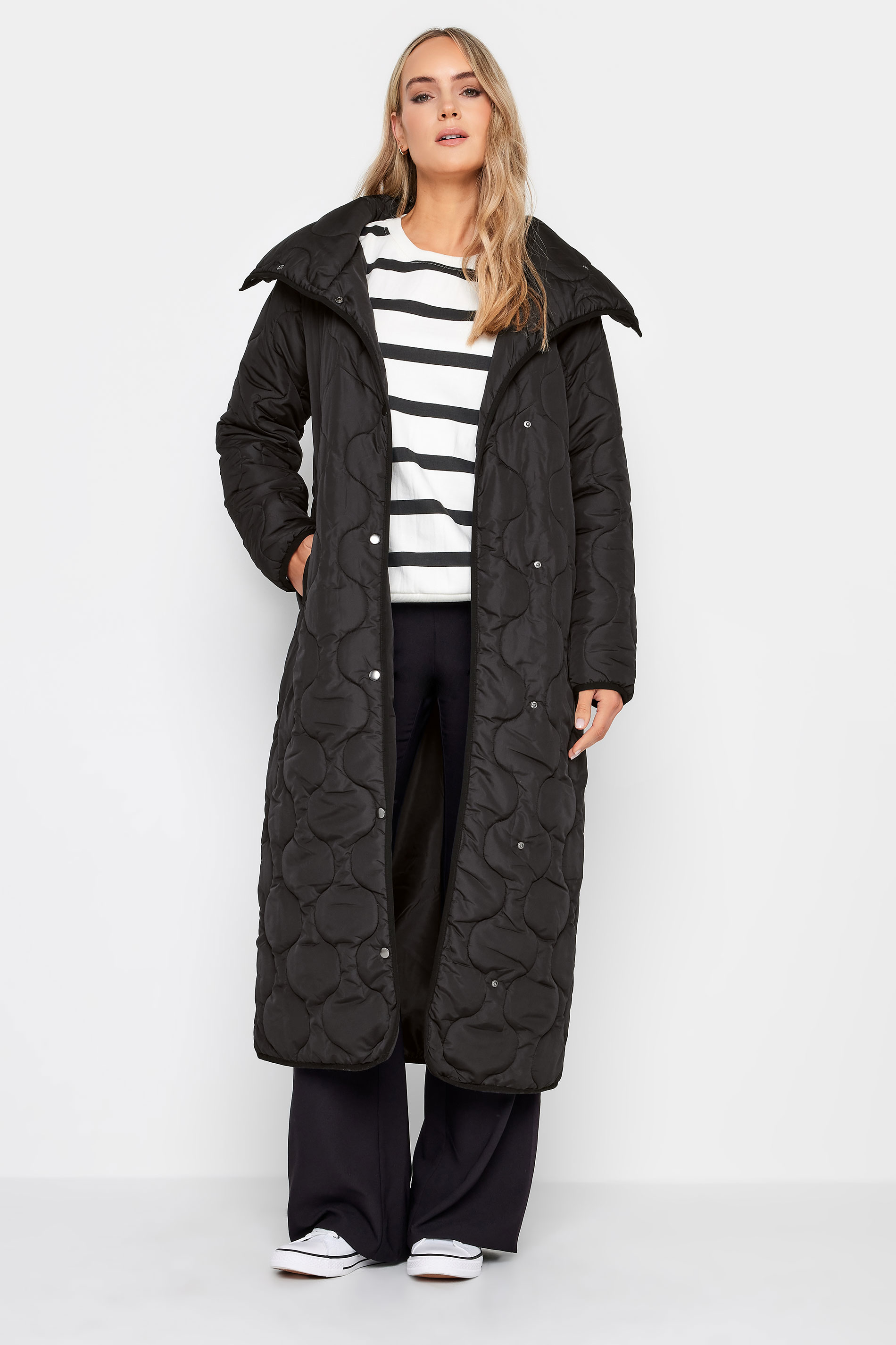 LTS Tall Black Funnel Neck Quilted Coat | Long Tall Sally 1