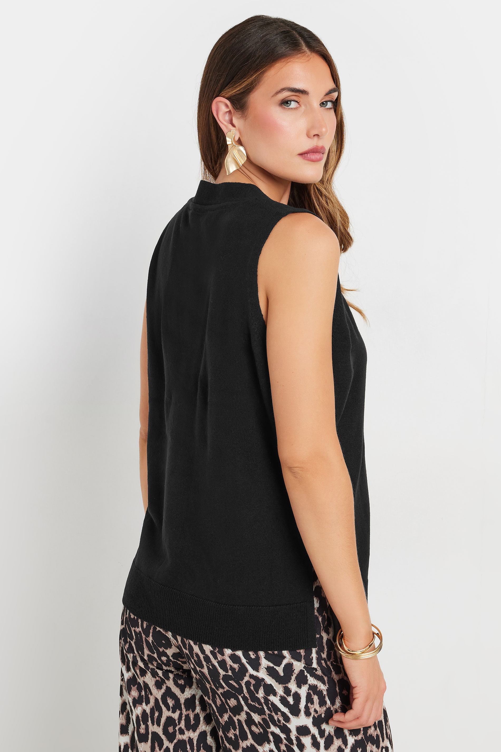 LTS Tall Women's Black Knitted Button Vest Top | Long Tall Sally 4