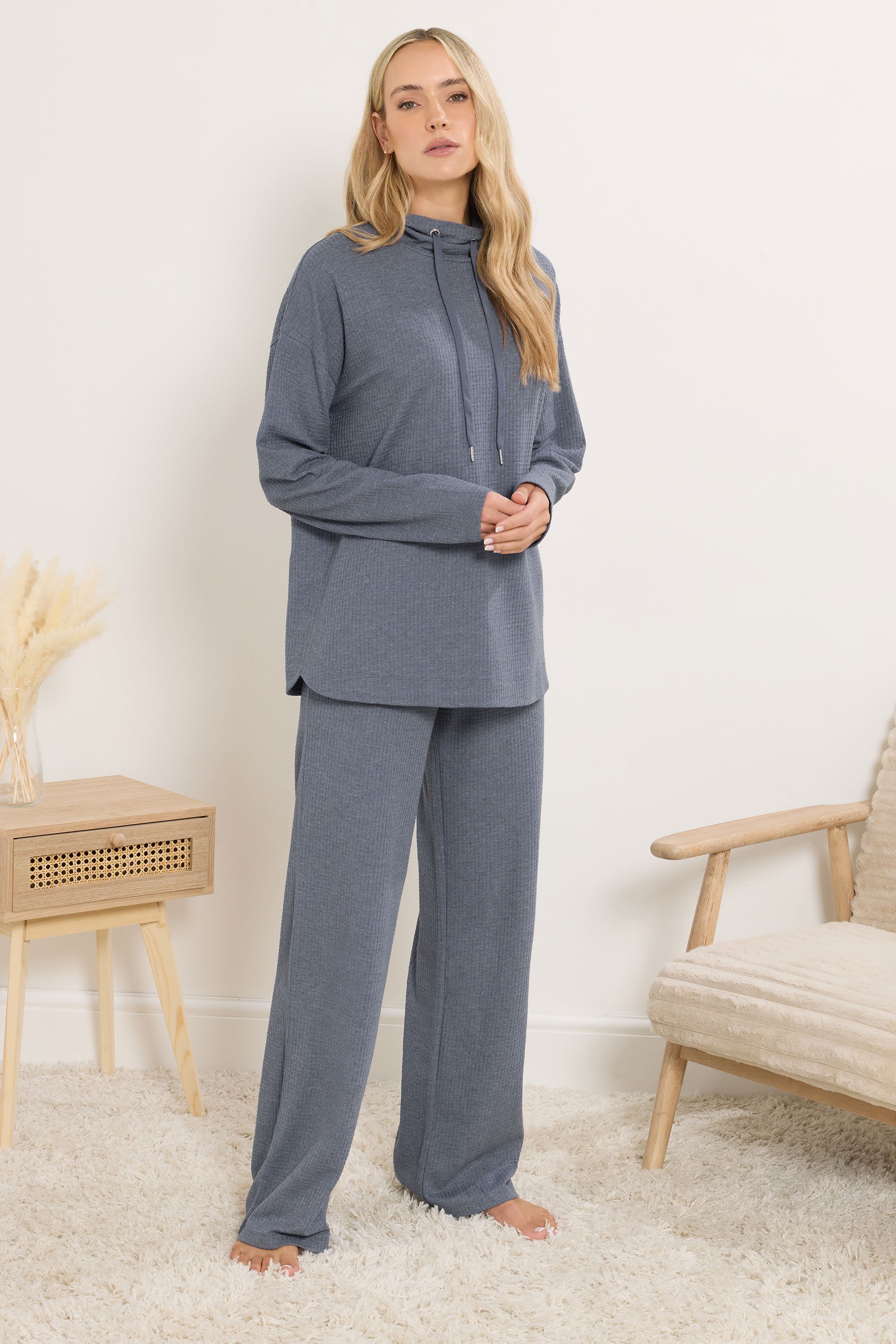 LTS Tall Denim Blue Waffle Lounge Trousers | Long Tall Sally 1