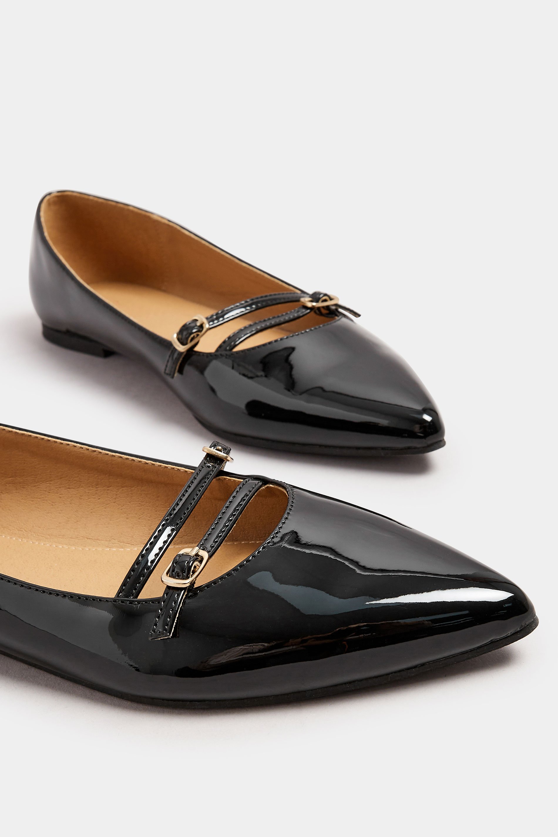 LTS Black Patent Pointed Buckle Flats In Standard Fit | Long Tall Sally 5