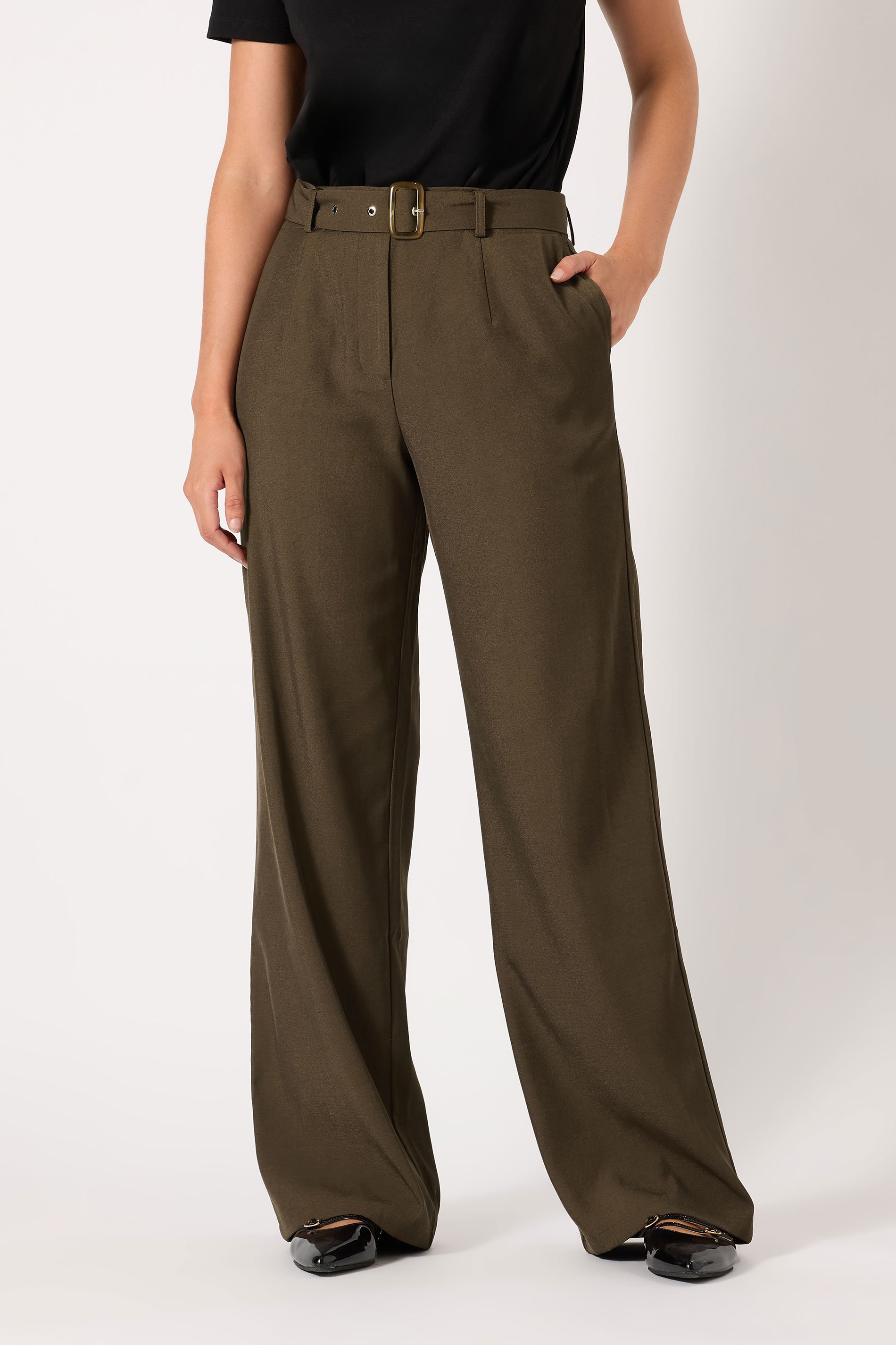 LTS Tall Women's Chocolate Brown Wide Leg Belted Trousers | Long Tall Sally  3