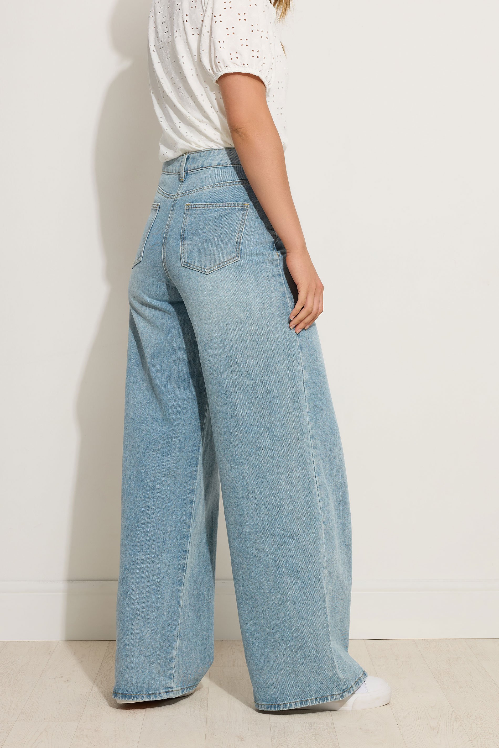 LTS Tall Blue Light Wash Wide Leg Palazzo Jeans | Long Tall Sally 4