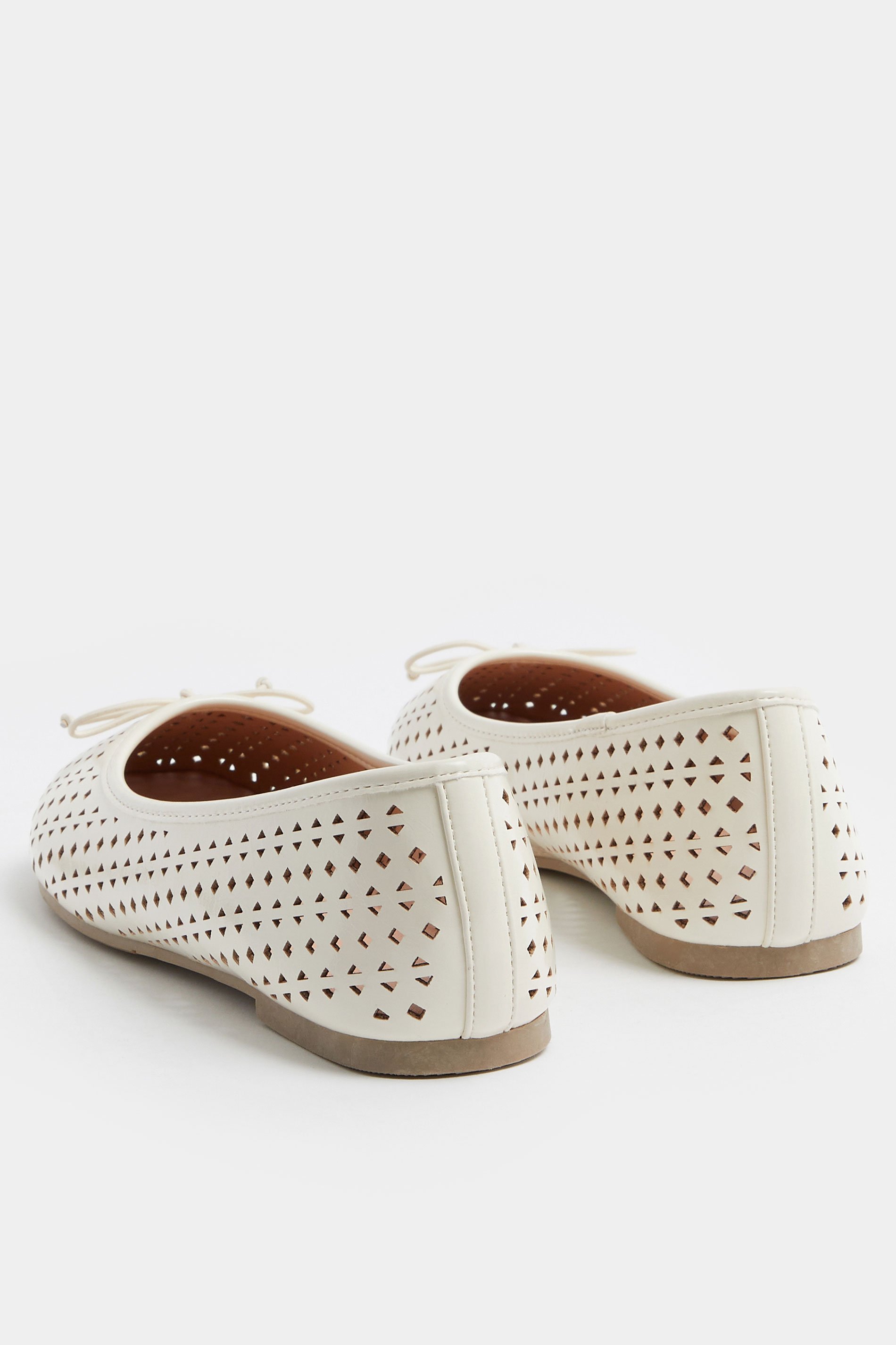 Ivory White Faux Leather Cut Out Ballet Pumps In Wide E Fit | Yours Clothing 3