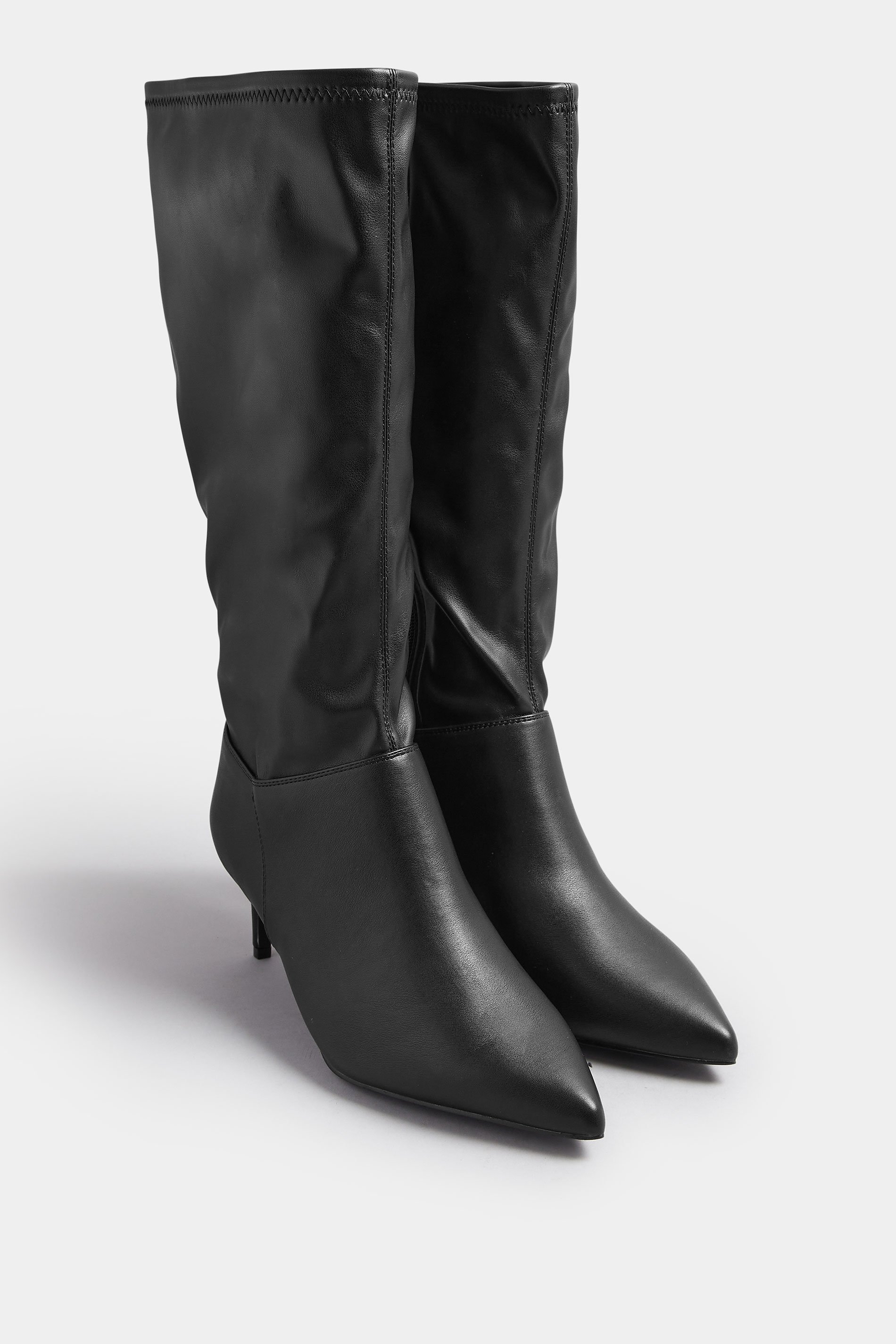 Black Faux Leather Pointed Kitten Heel Boots In Extra Wide EEE Fit | Yours Clothing 3