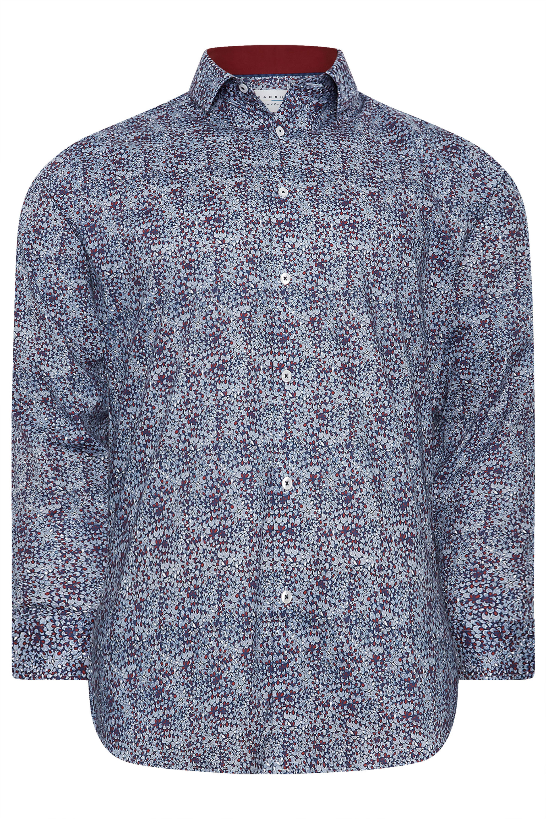 BadRhino Big & Tall Navy Blue & Red Floral Print Formal Shirt | BadRhino 3