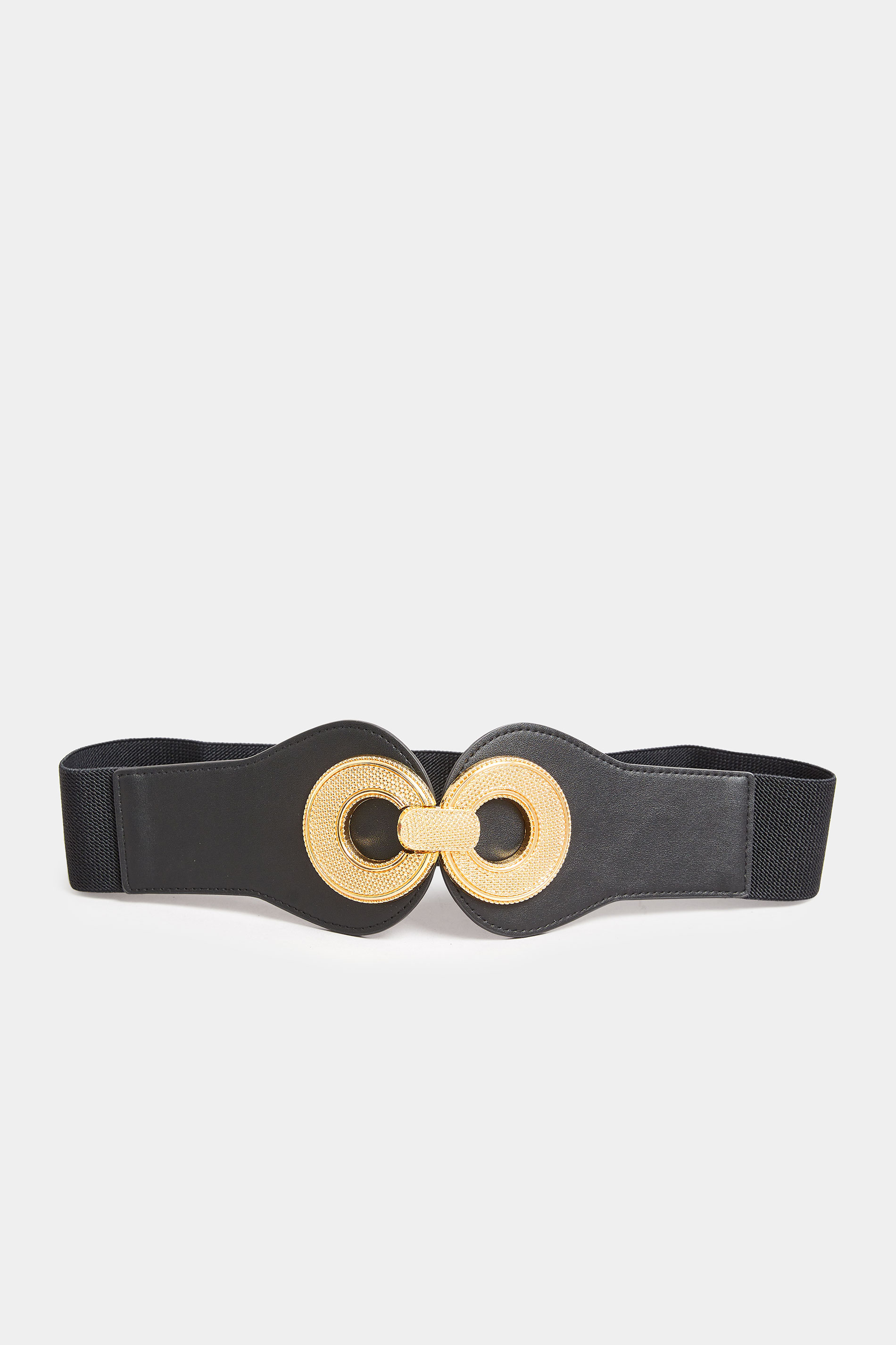 Black & Gold Double Circle Wide Stretch Belt | Yours Clothing 2