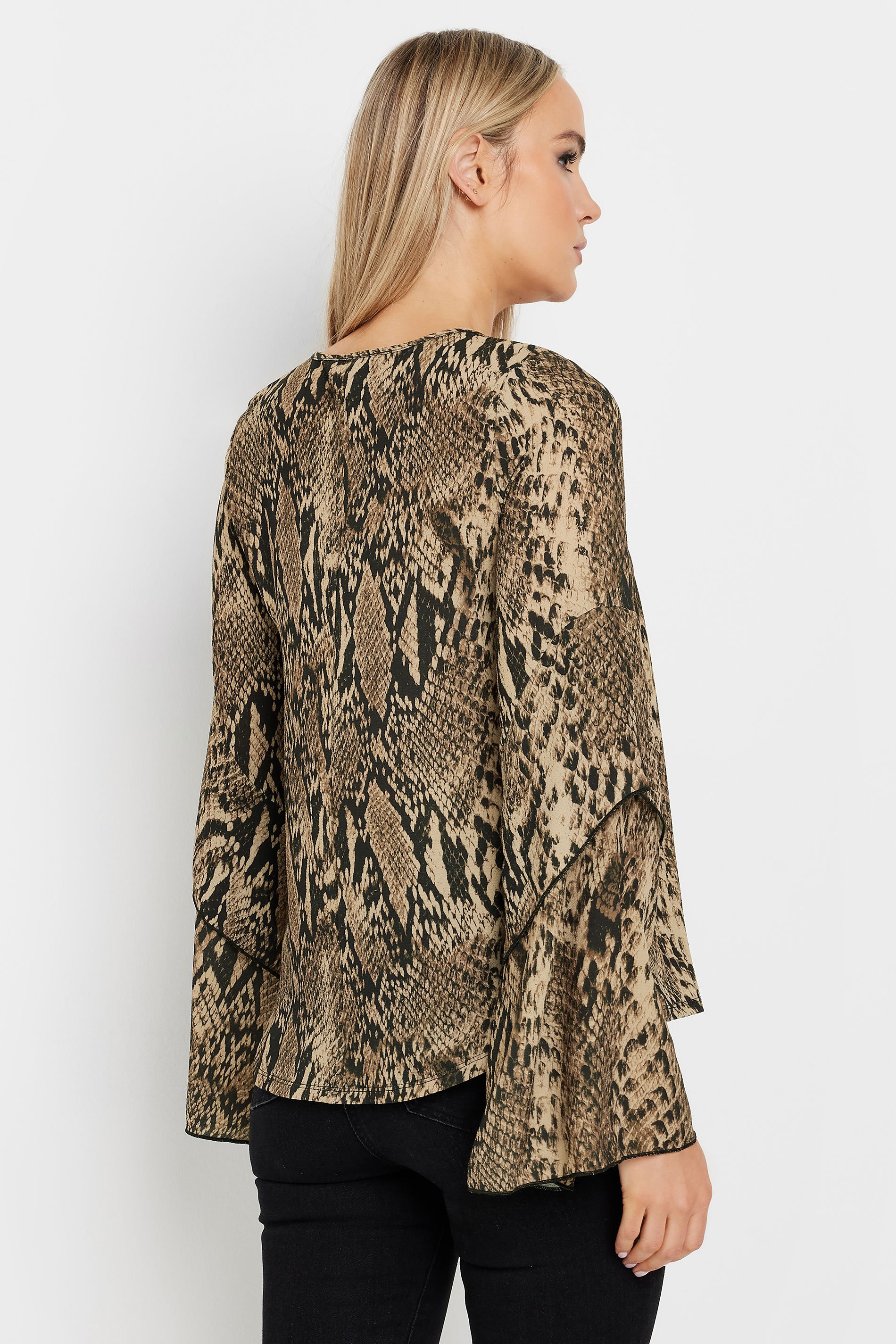 LTS Tall Brown Snake Print Frill Sleeve Blouse | Long Tall Sally 4