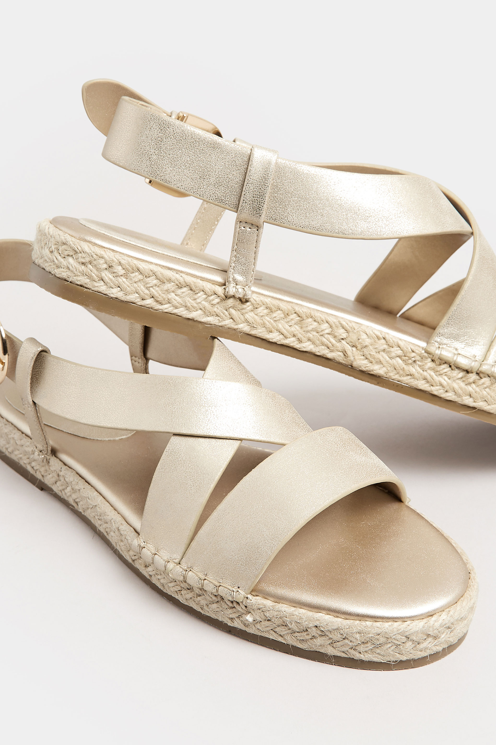 LTS Gold Espadrille Crossover Strap Sandals In Standard Fit | Long Tall Sally  5