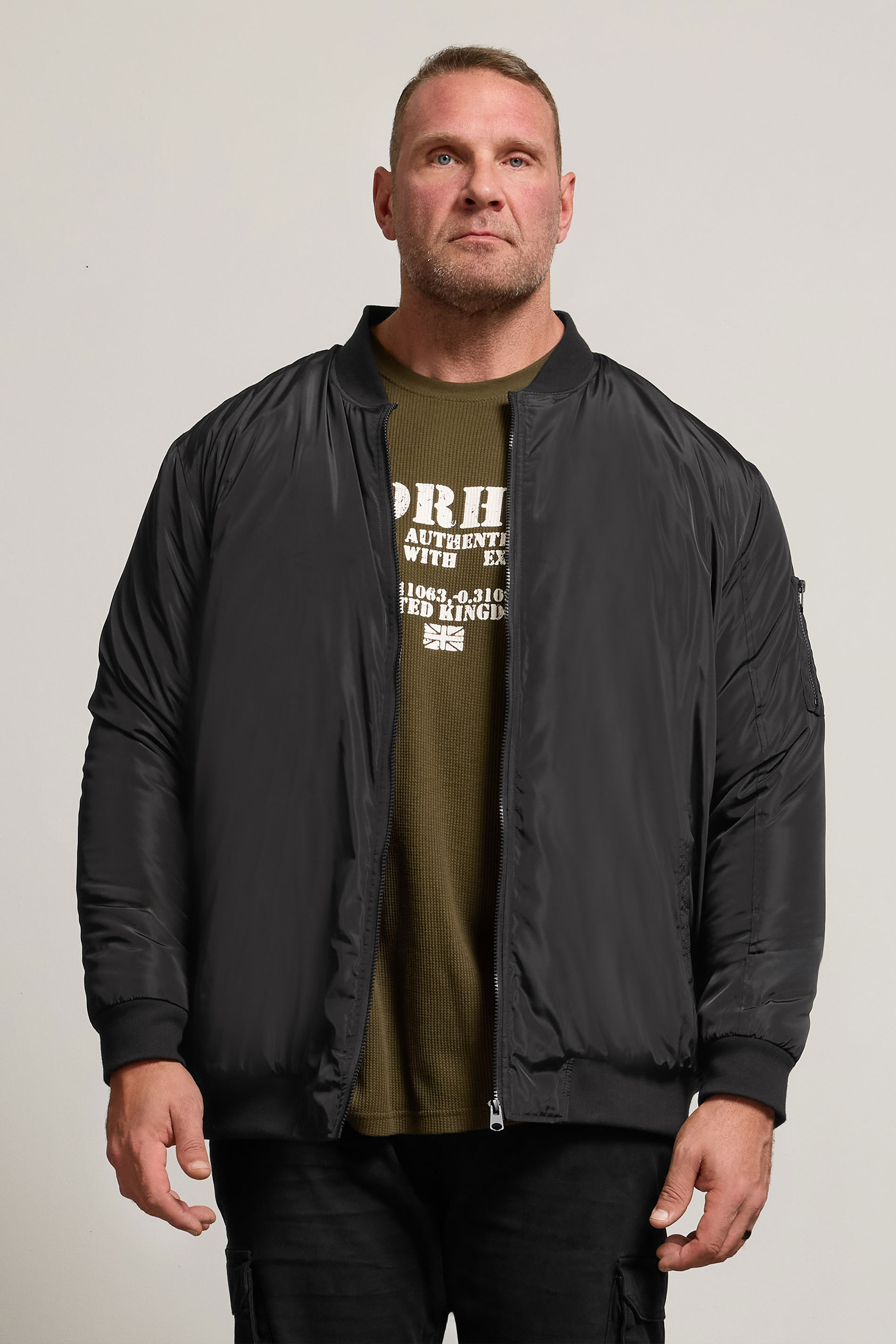  BadRhino Big & Tall Black Zip Through Bomber Jacket | BadRhino 2