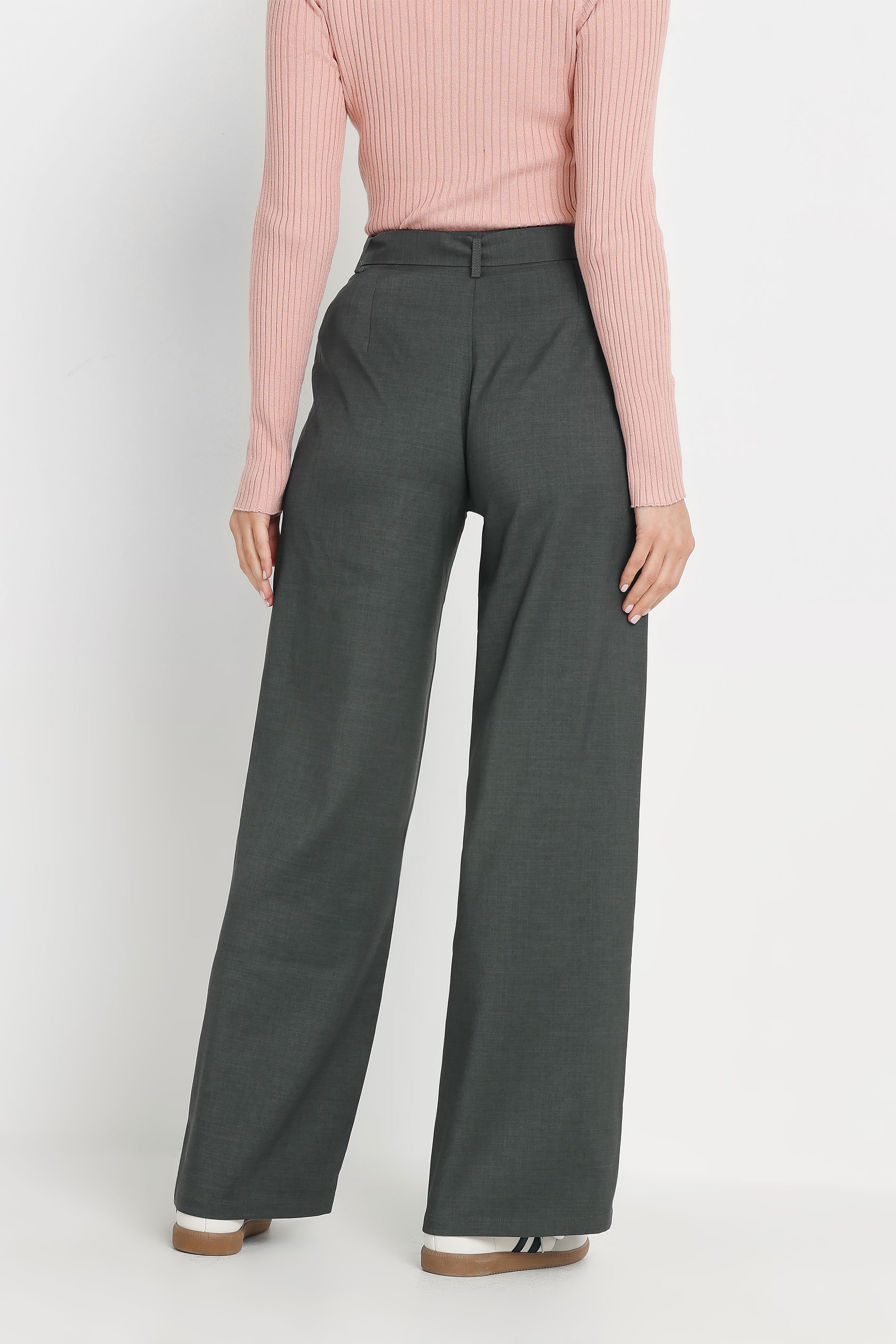 LTS Tall Charcoal Grey Buckle Belt Wide Leg Trousers | Long Tall Sally 4