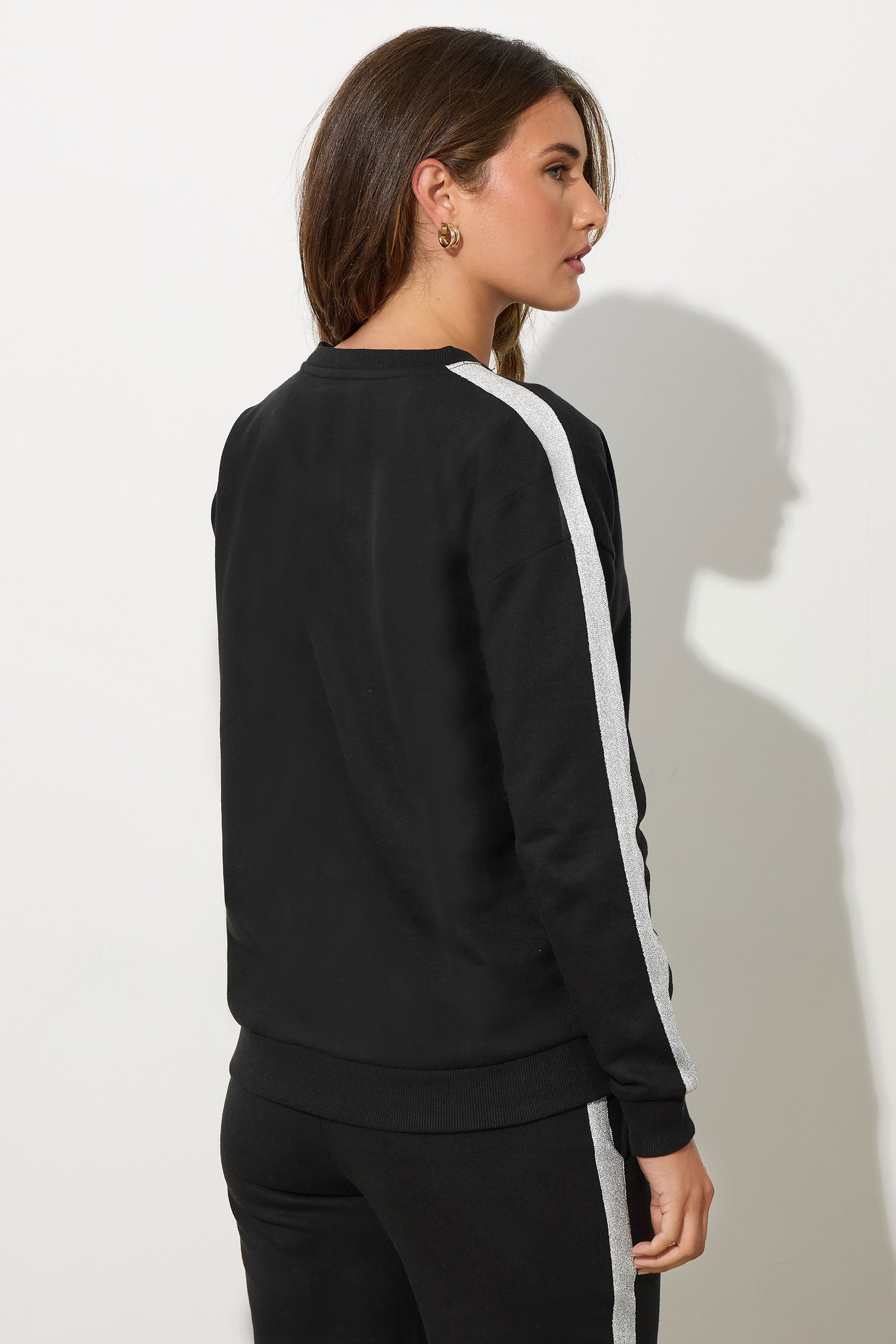 LTS Tall Black Lurex Side Stripe Crew Neck Sweatshirt | Long Tall Sally 4