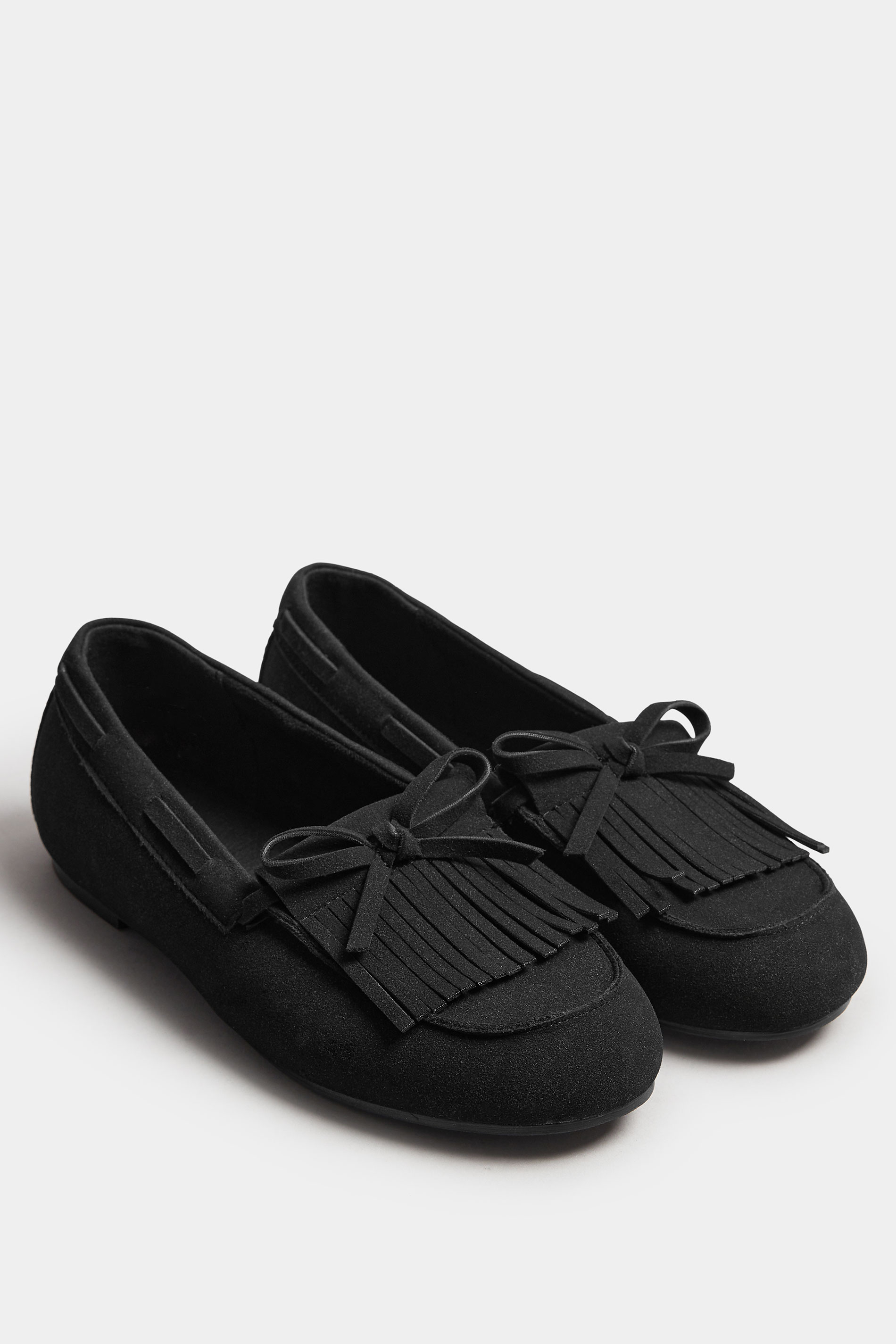 Black Faux Suede Tassel Fringe Loafers In Extra Wide EEE Fit | Yours Clothing 2