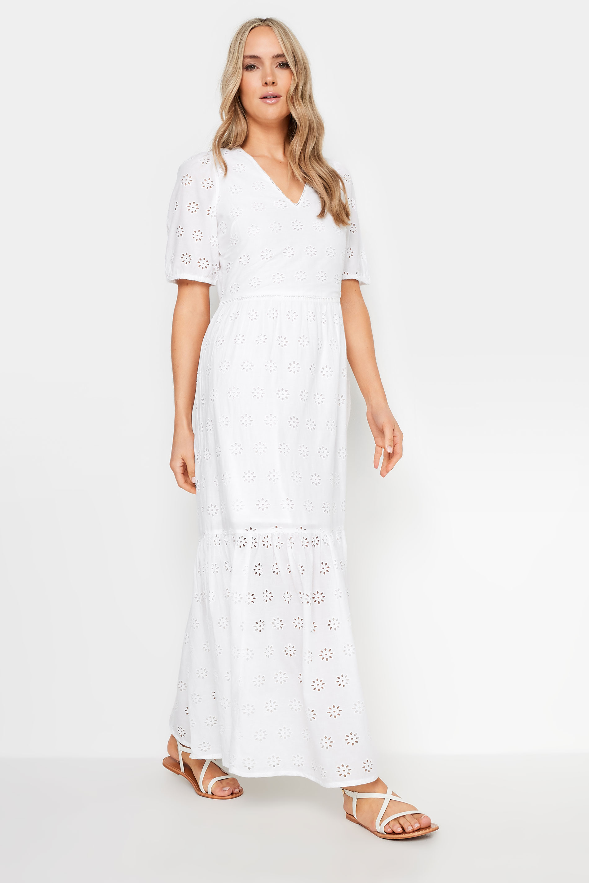 LTS Tall Women's White Broderie Tiered Maxi Dress | Long Tall Sally 2