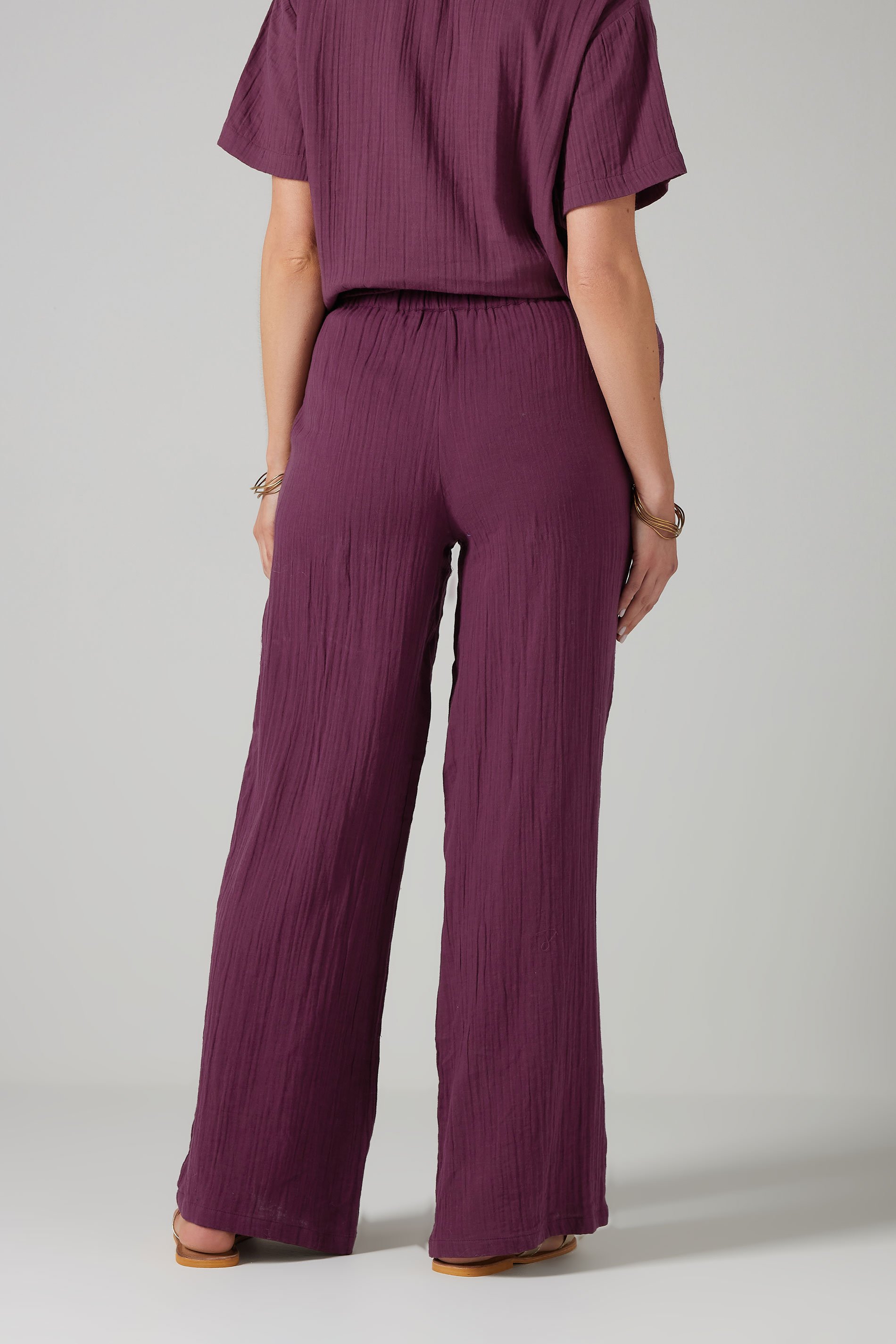 LTS Tall Dark Red Cotton Cheescloth Wide Leg Trousers | Long Tall Sally 3