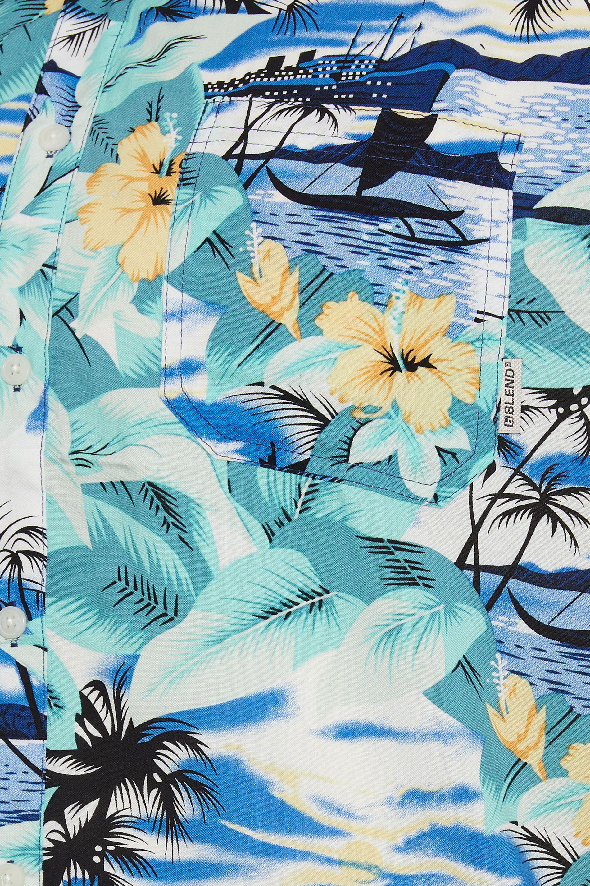 BLEND Big & Tall Blue Beach Print Short Sleeve Shirt | BadRhino 2