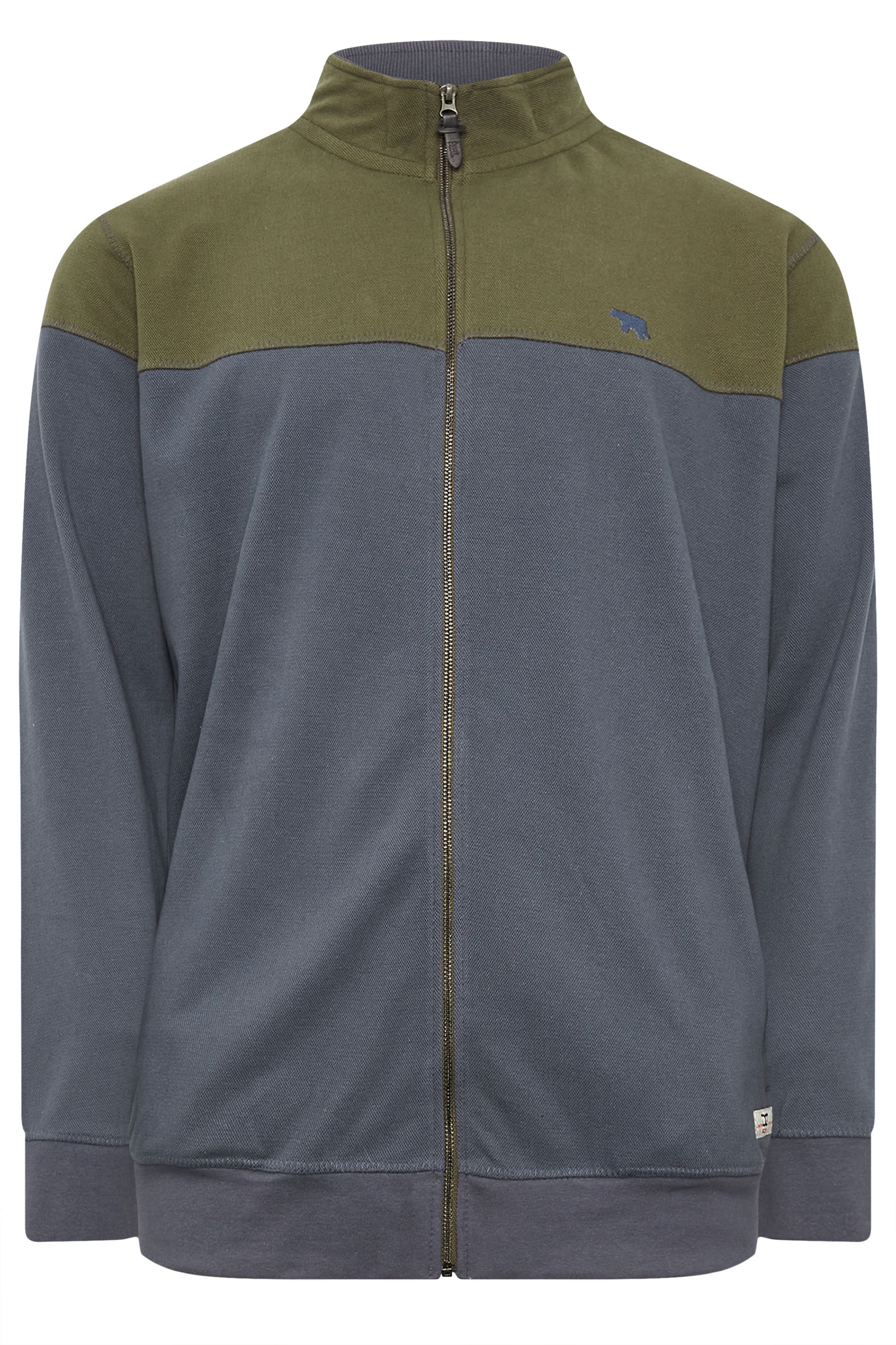 D555 Big & Tall Khaki Green & Grey Zip Through Embroidered Logo Fleece | BadRhino 4