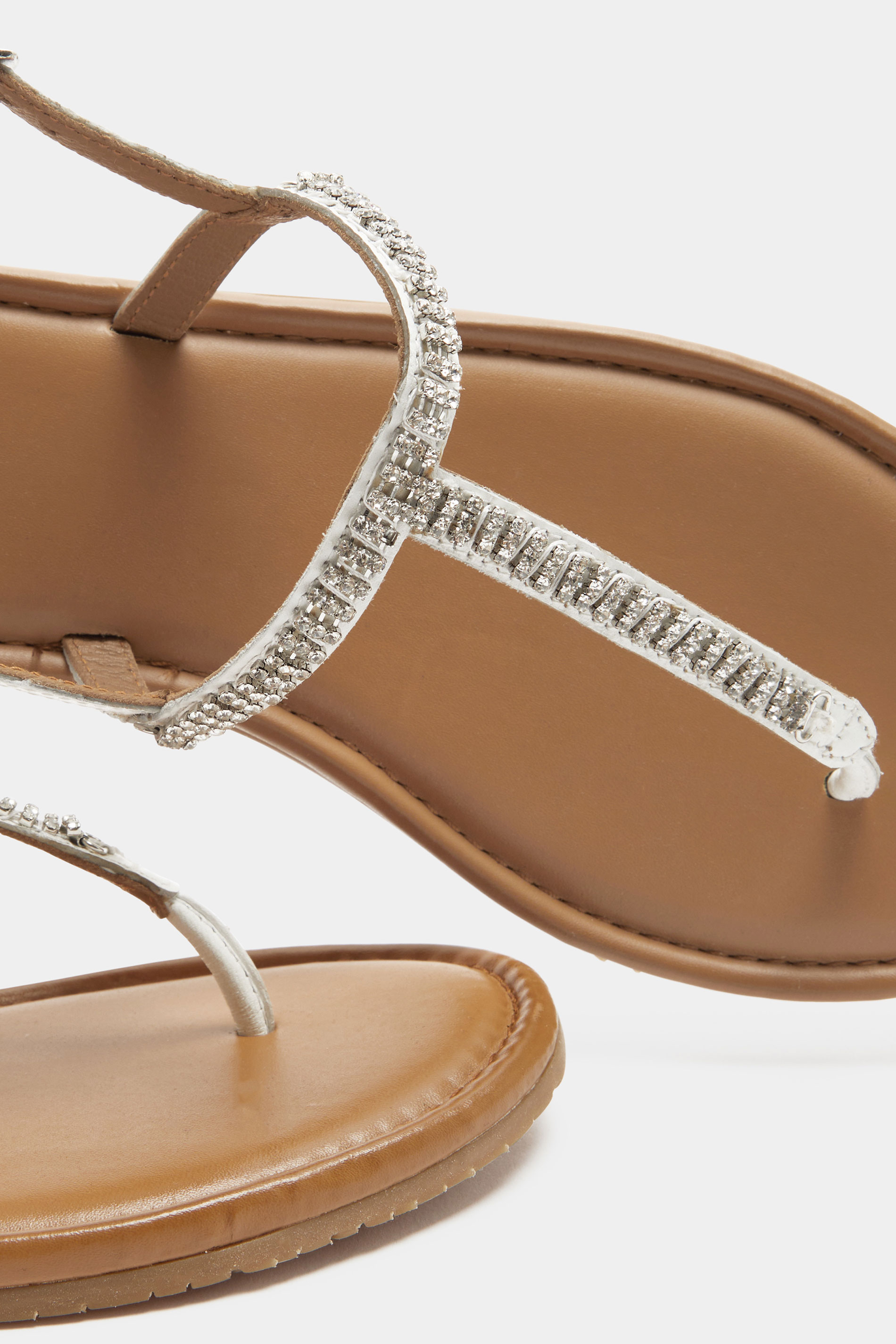 White Diamante Toe Post Sandals In Extra EEE Wide Fit | Yours Clothing 3