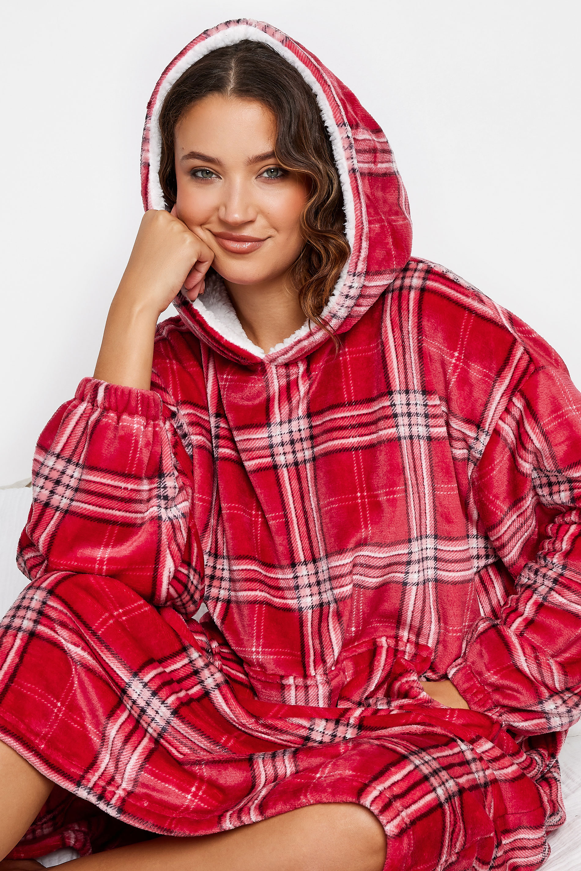LTS Tall Red Check Print Snuggle Hoodie | Long Tall Sally  5