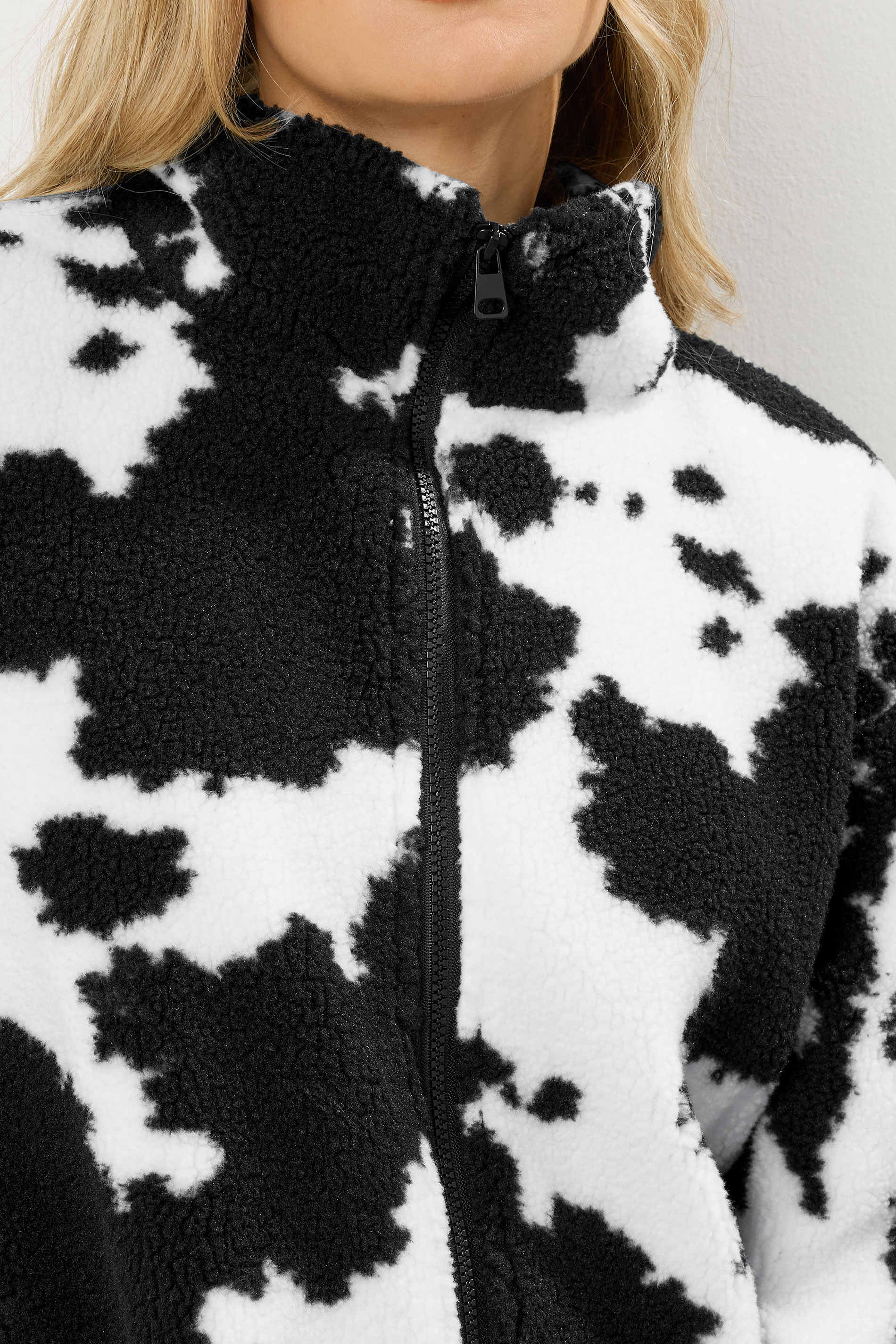 LTS Tall Black Cow Print Zip Fleece Jacket | Long Tall Sally 5