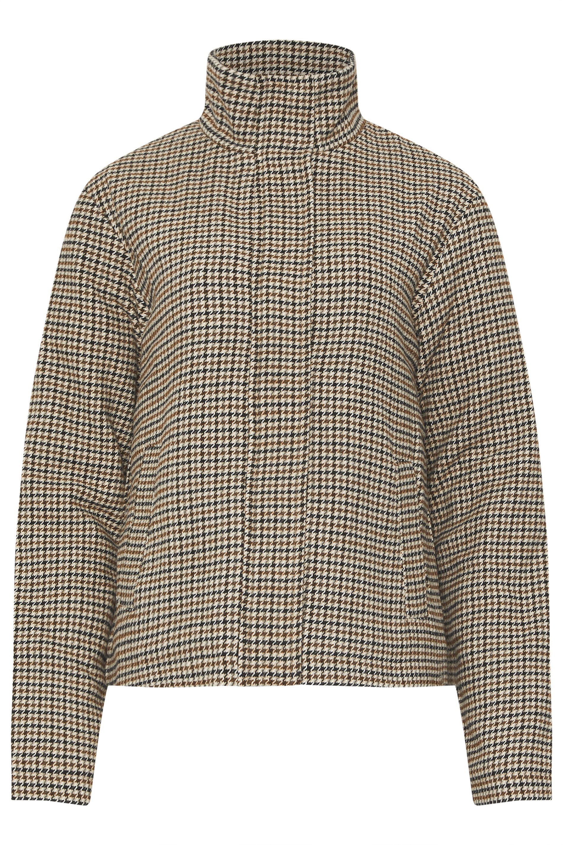 LTS Tall Brown Check Funnel Neck Coat | Long Tall Sally 7