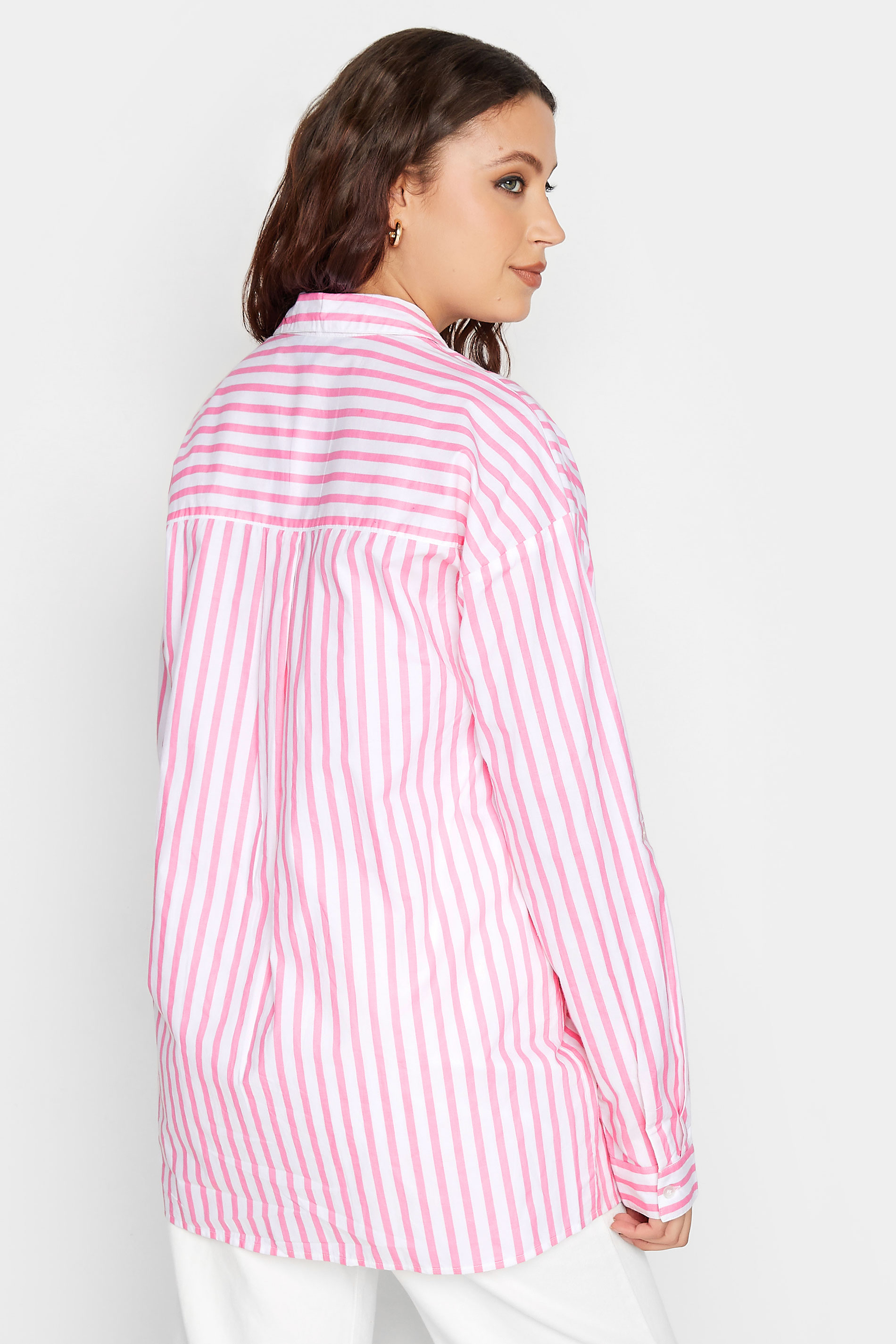 LTS Tall Women's Pink Stripe Oversized Cotton Shirt | Long Tall Sally 3