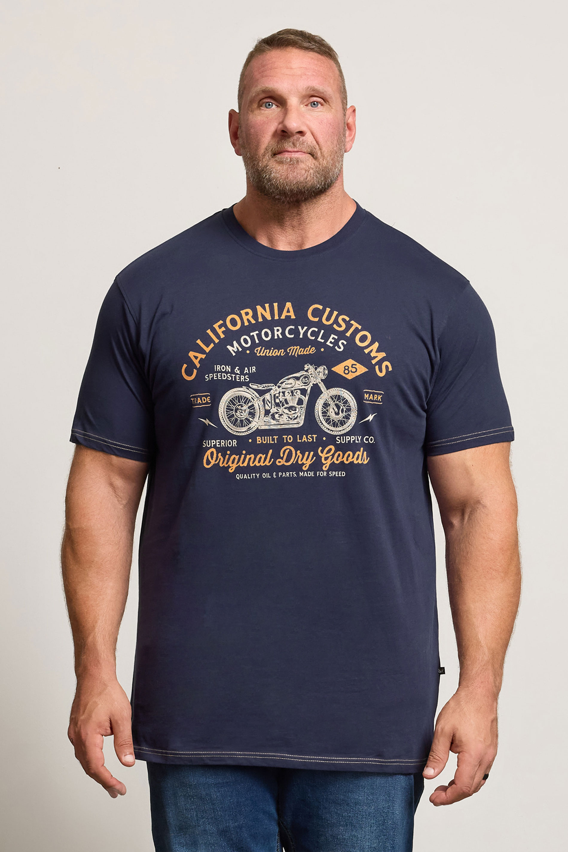 KAM Big & Tall Stone Beige Vintage Denim Graphic Print T-Shirt | BadRhino 1