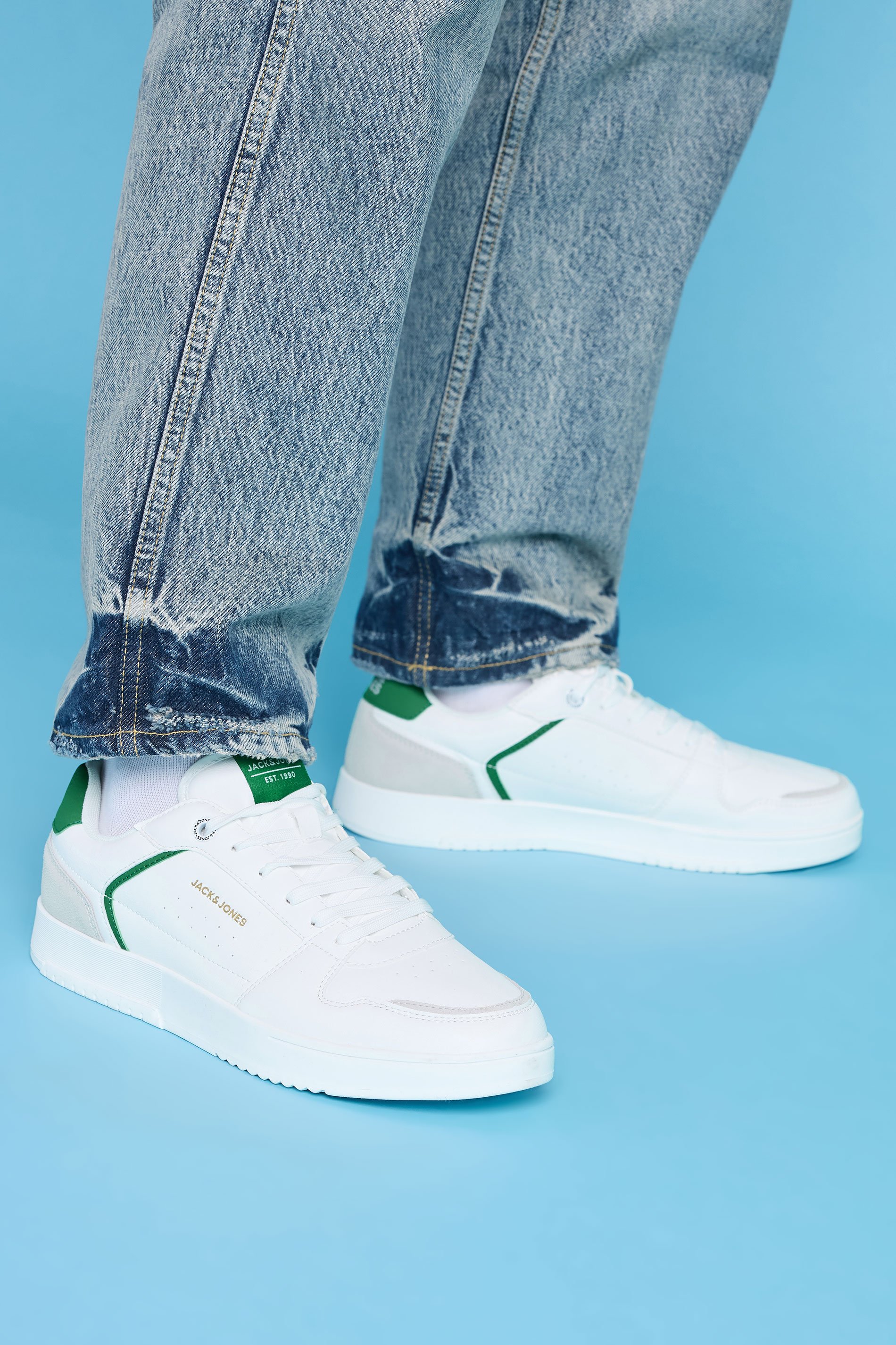JACK & JONES White & Green Contrast PU Trainers | BadRhino 1