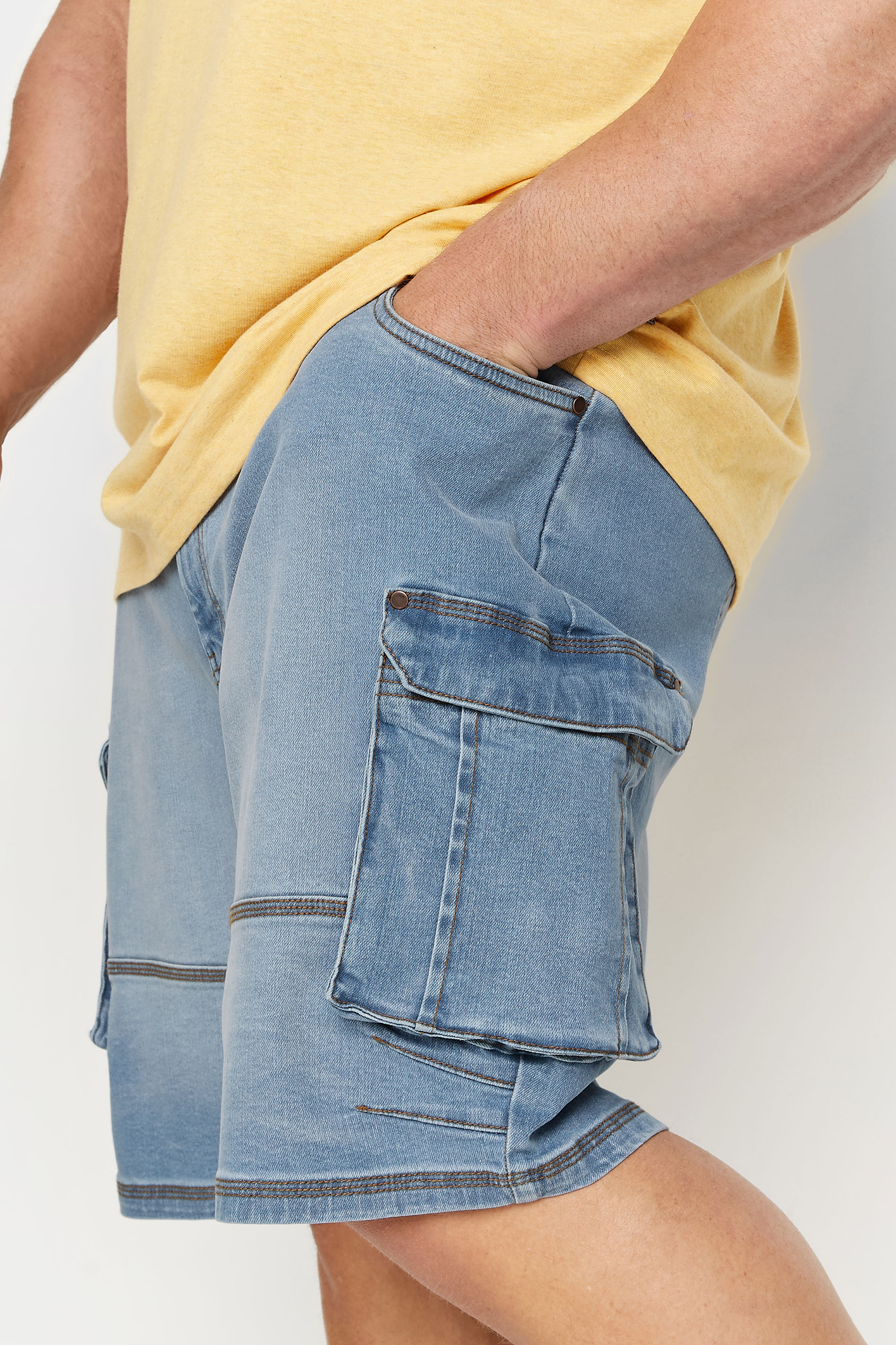 BadRhino Big & Tall Blue Light Wash Elasticated Waist Denim Cargo Shorts | BadRhino 4