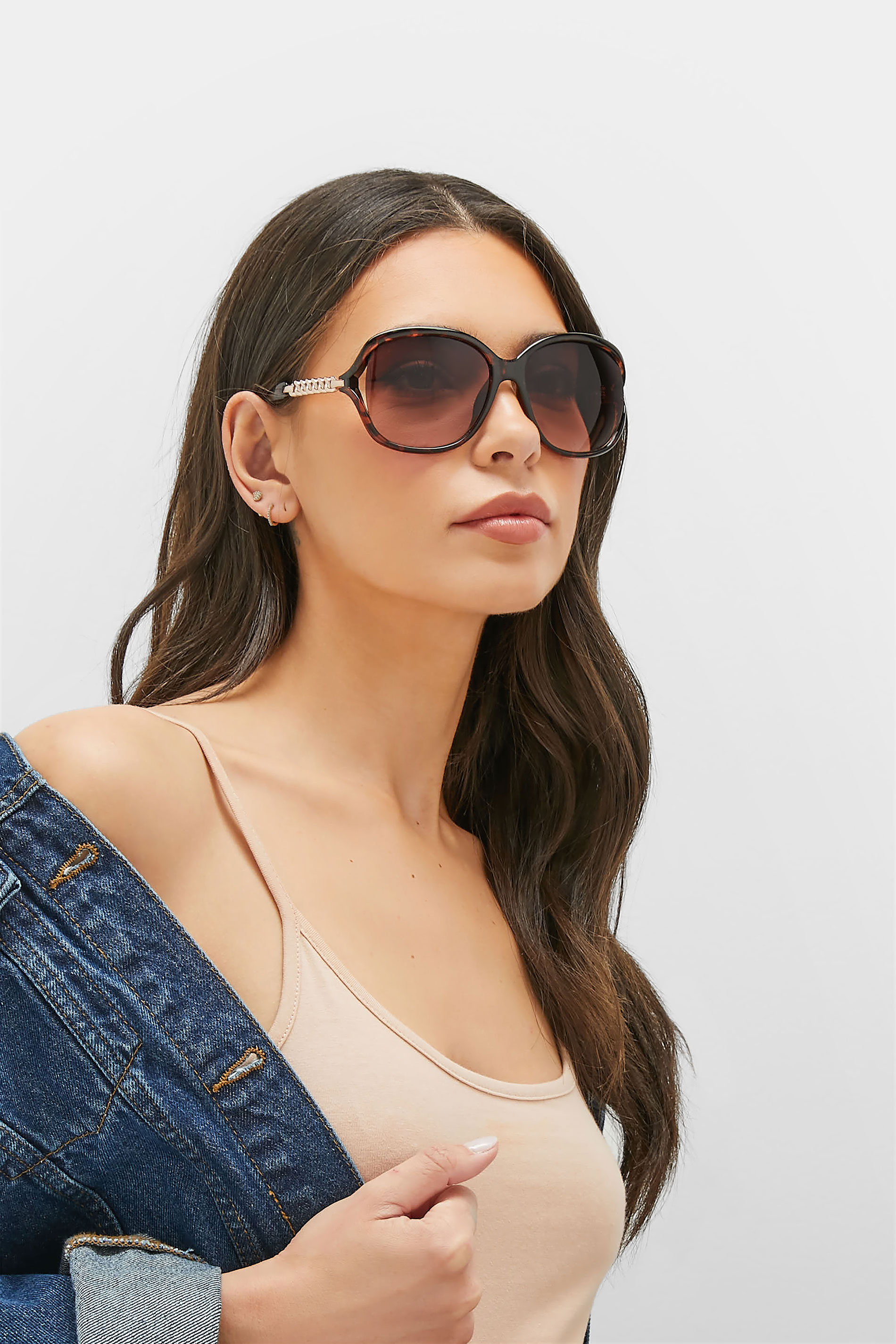 Plus Size Brown Tortoiseshell Chain Arm Sunglasses | Yours Clothing 1